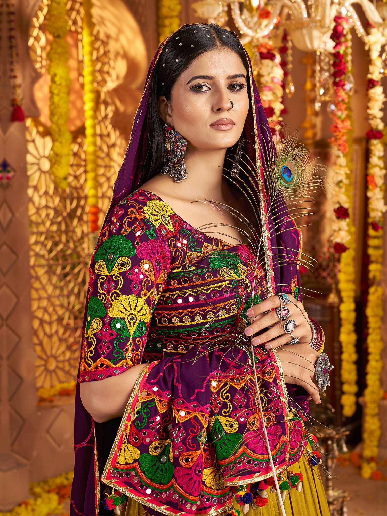 Multicolor Thread Embroidered Cotton Lehenga Set