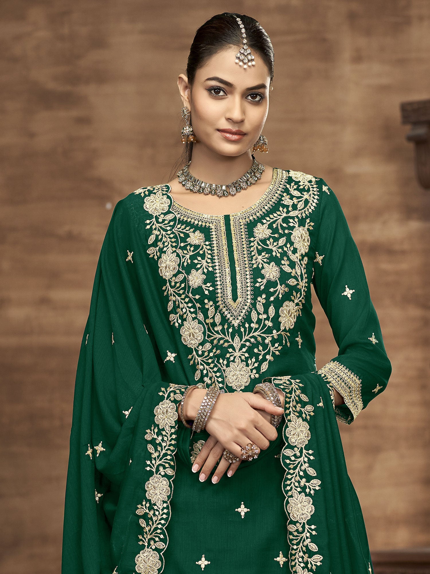 Green Embroidered Silk Lehenga Set With Dupatta