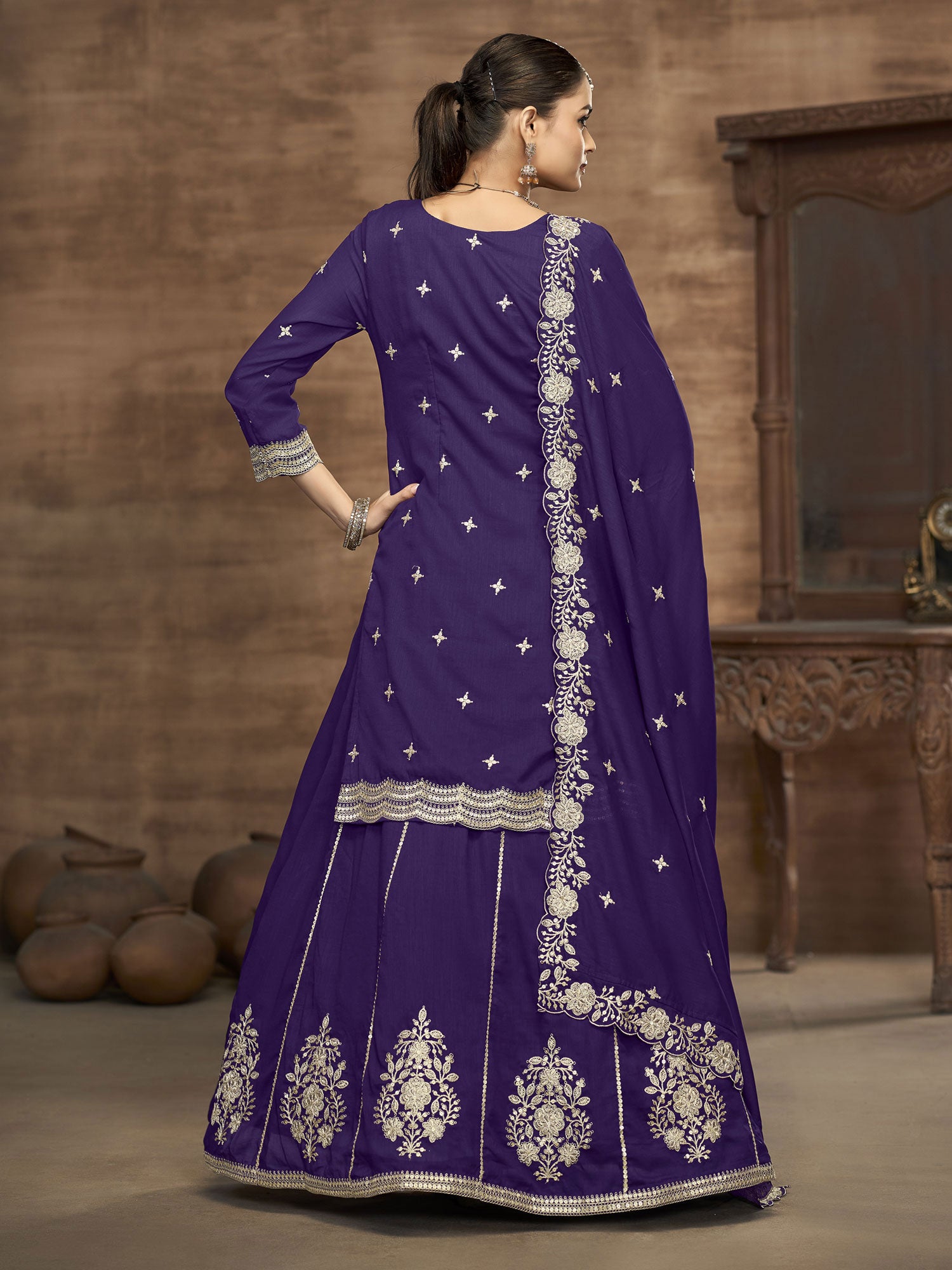 Purple Festive Lehenga Set With Straight Cut Kameez