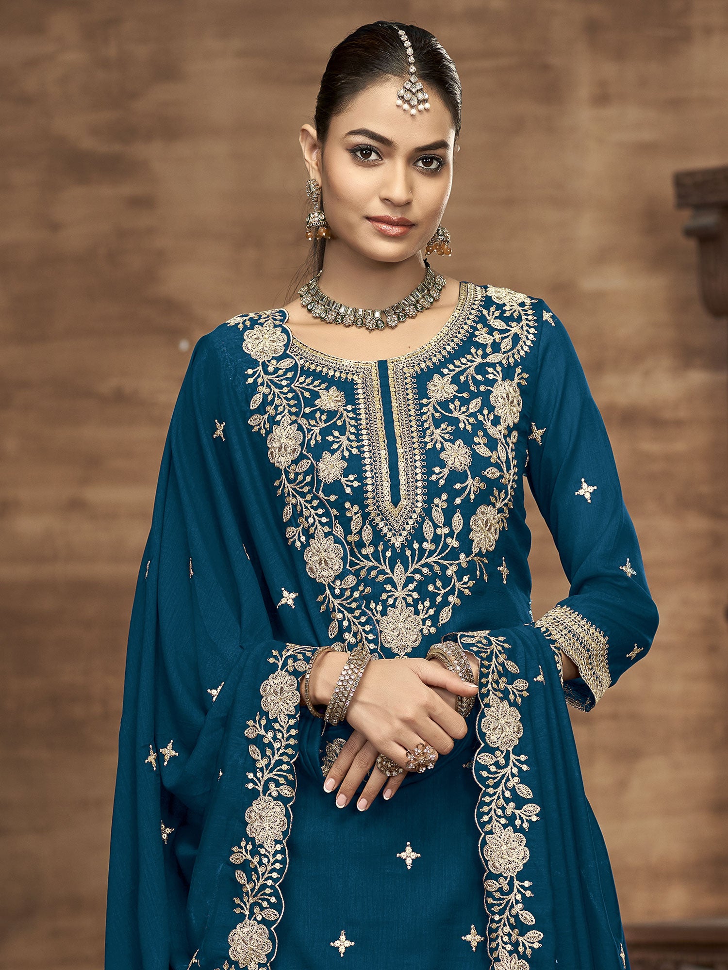 Blue Floral Augmented Indo Western Lehenga Choli