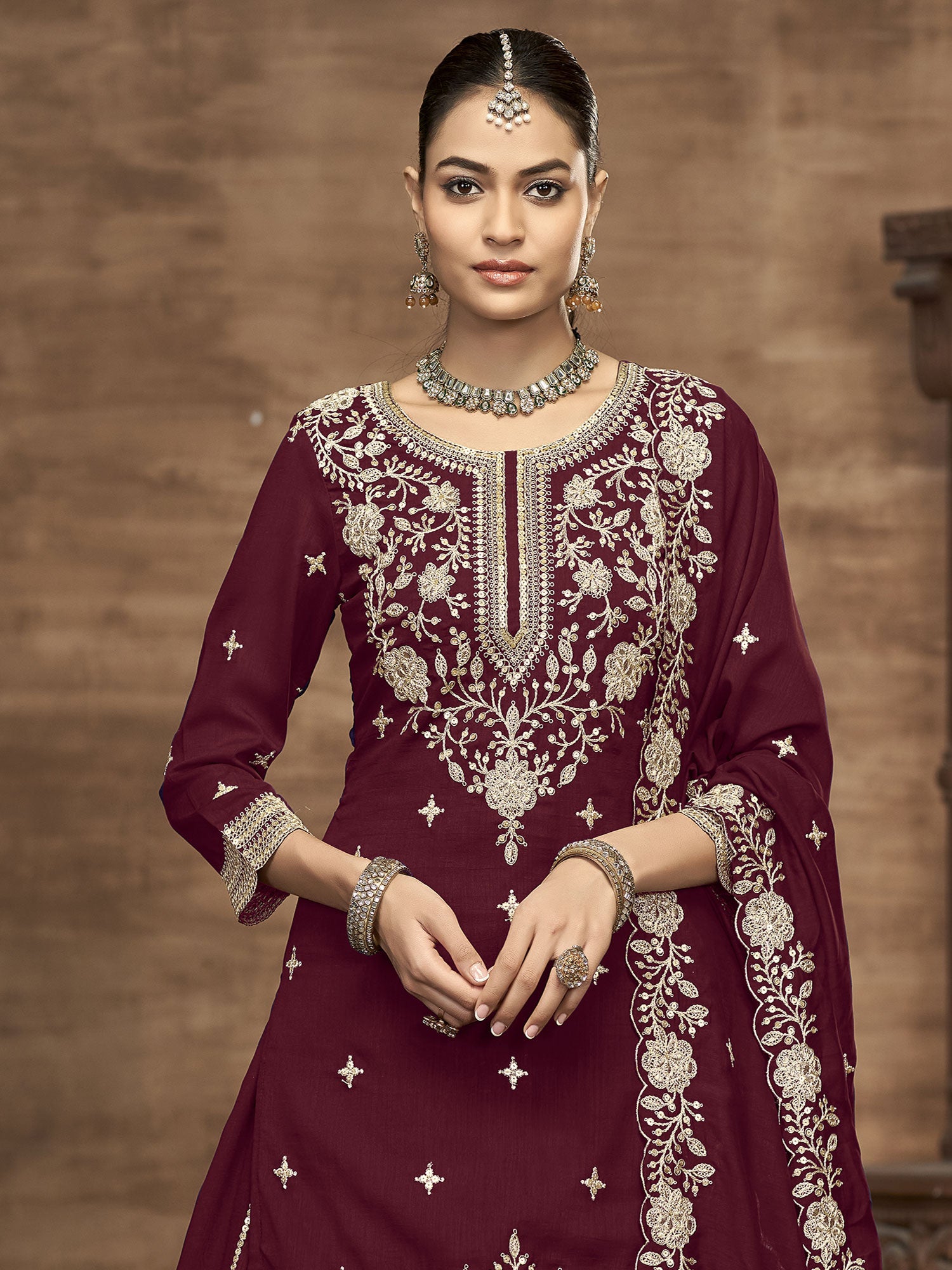 Maroon Silk Lehenga Choli In Indo Western Style