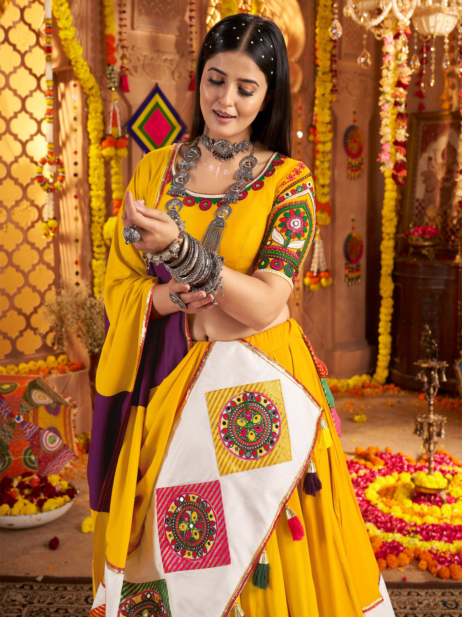 Yellow Festive Lehenga Choli In Cotton With Dupatta