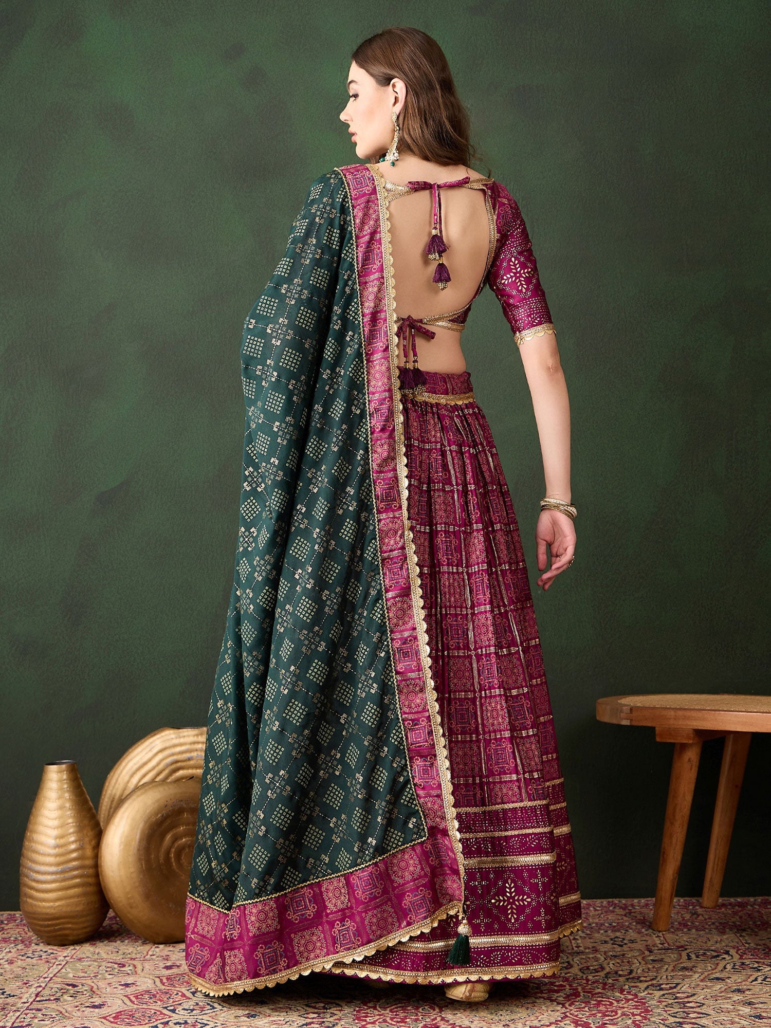 Pink Traditional Lehenga Set In Bandhani Print