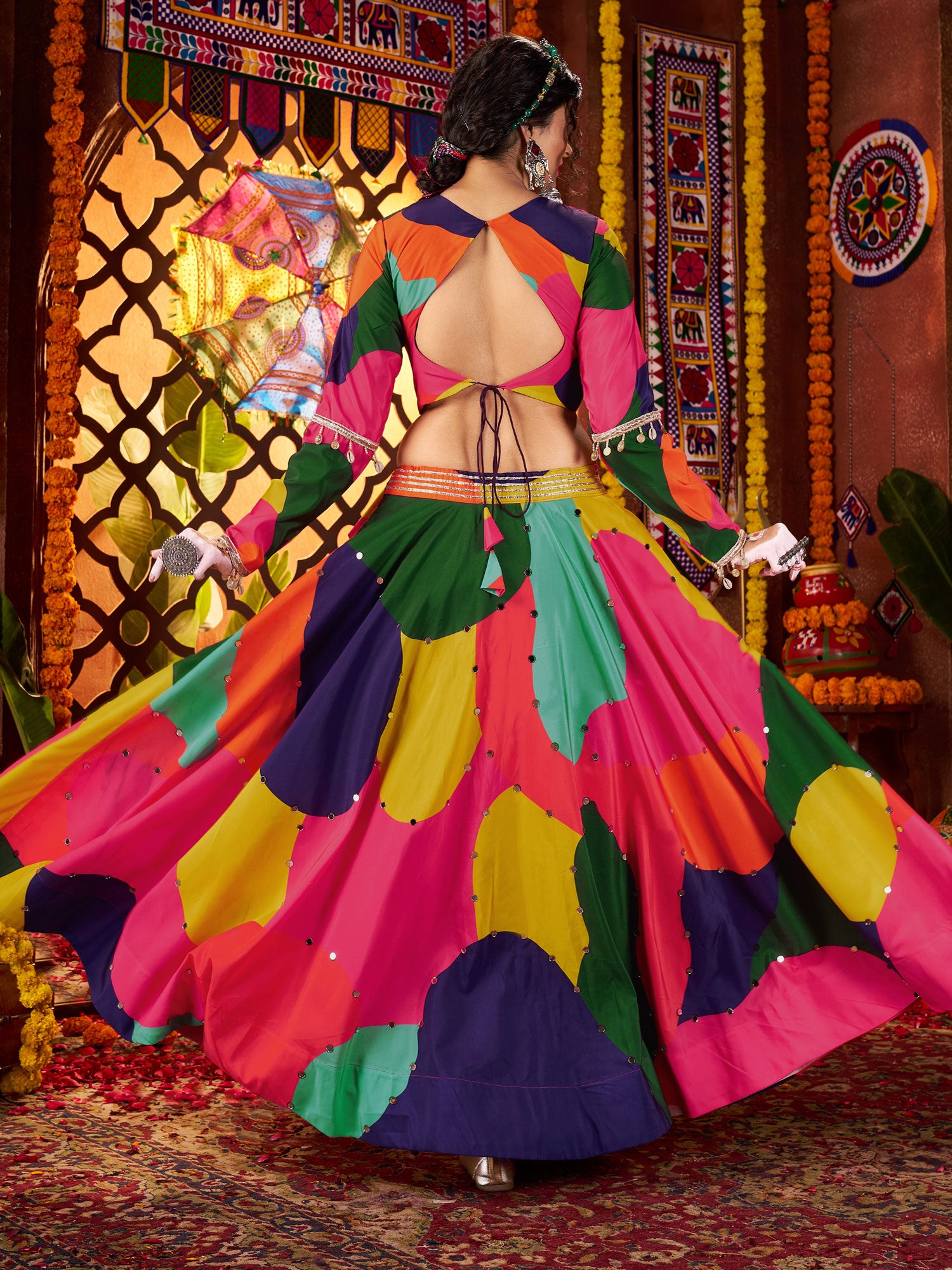 Multicolor Navratri Lehenga Set With Cotton Dupatta