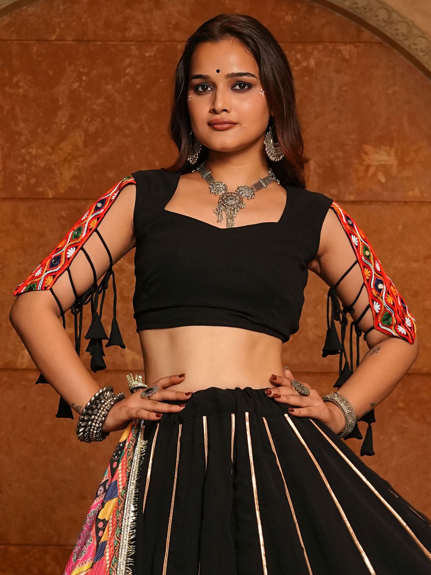 Black Georgette Lehenga Set With Dupatta In Print