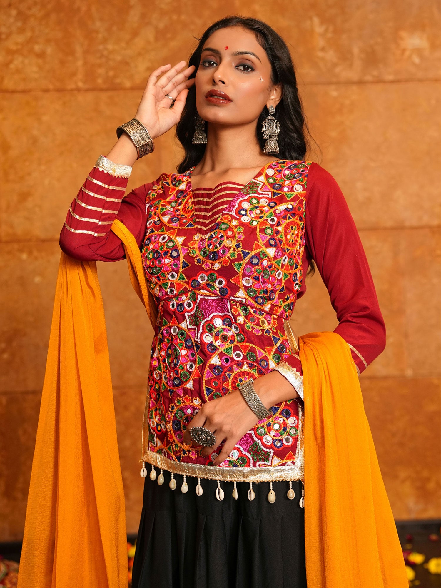 Black Navaratri Lehenga Set With Straight Cut Kameez