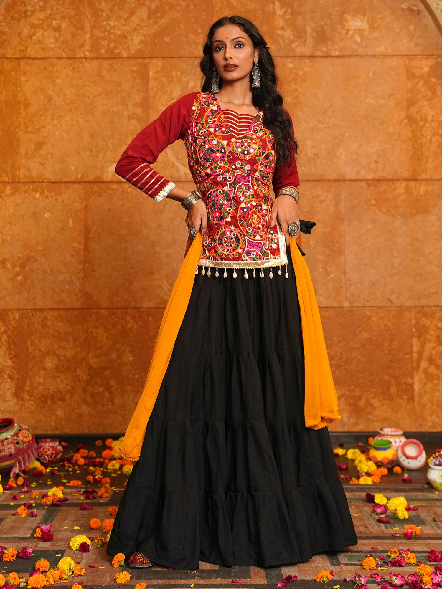 Black Navaratri Lehenga Set With Straight Cut Kameez
