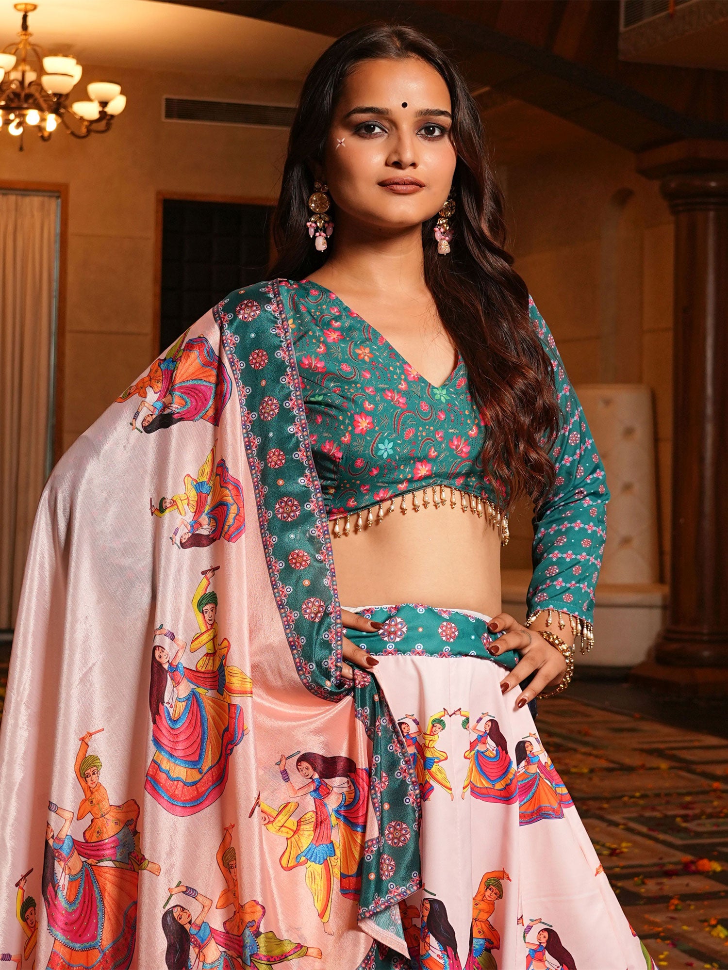 Blush Pink Festive Lehenga Choli Set In Crepe