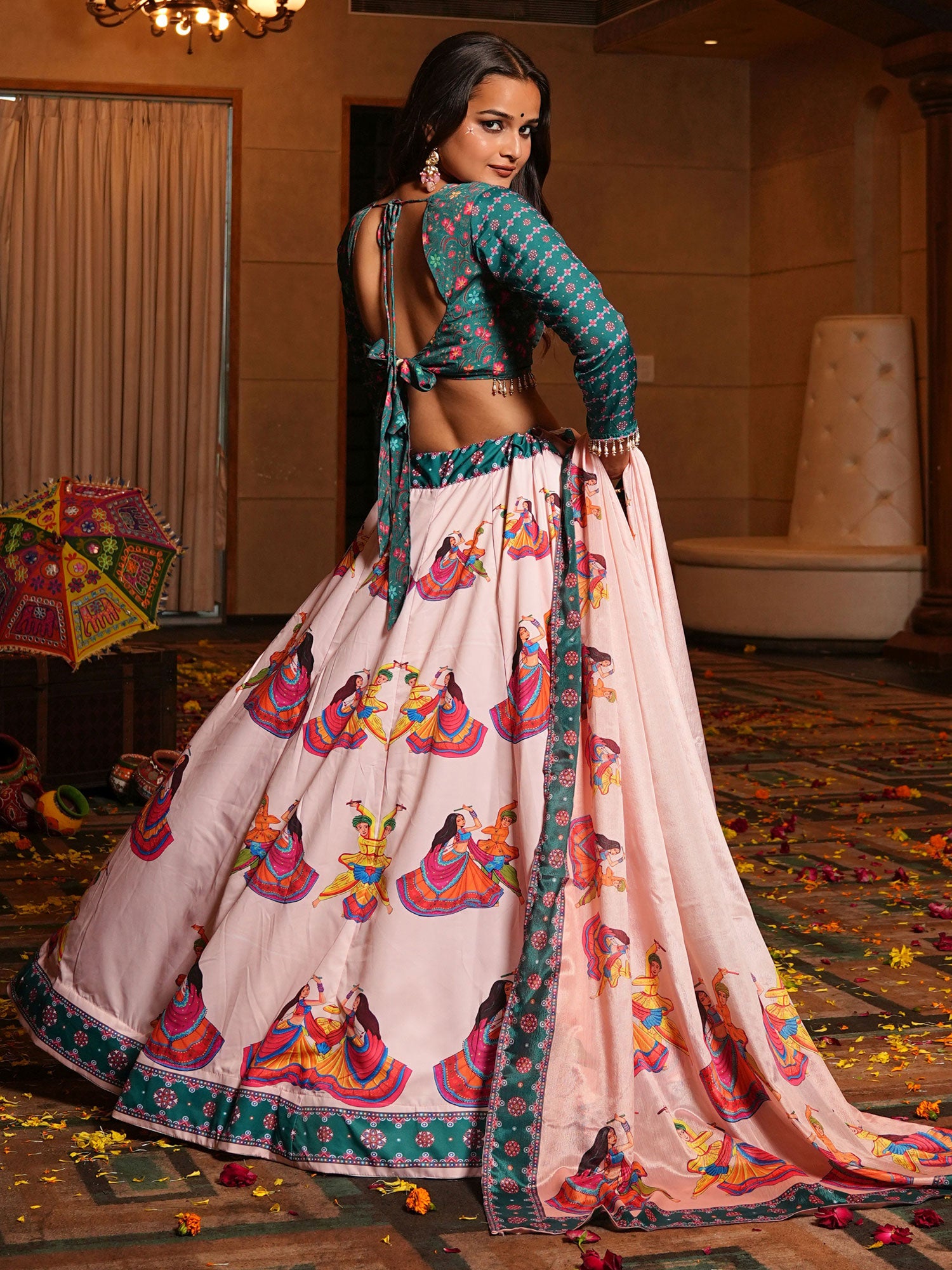 Blush Pink Festive Lehenga Choli Set In Crepe