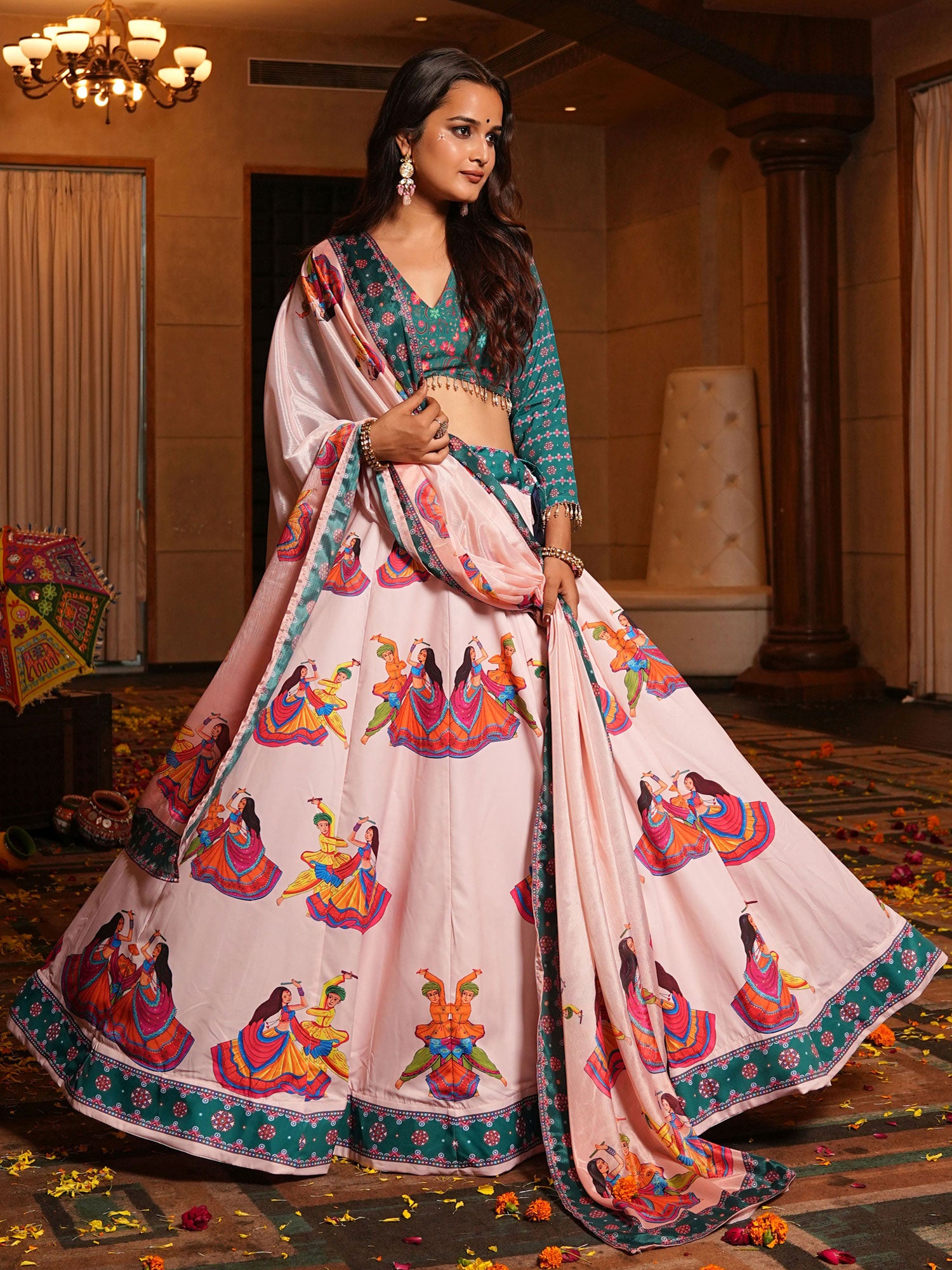 Blush Pink Festive Lehenga Choli Set In Crepe