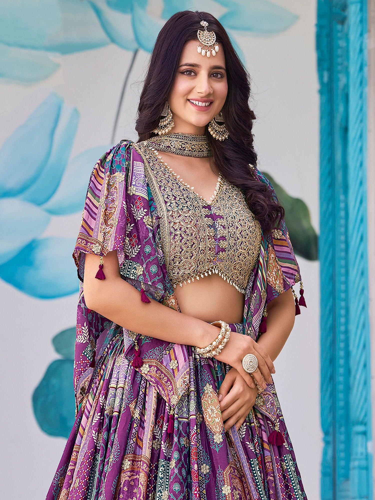 Purple Bridesmaid Lehenga Set In Chinon Silk