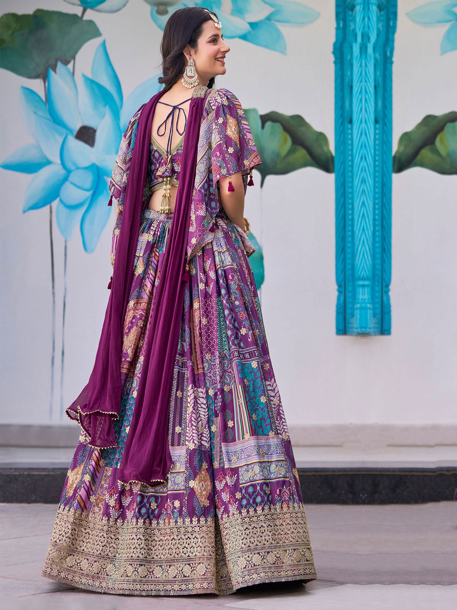 Purple Bridesmaid Lehenga Set In Chinon Silk
