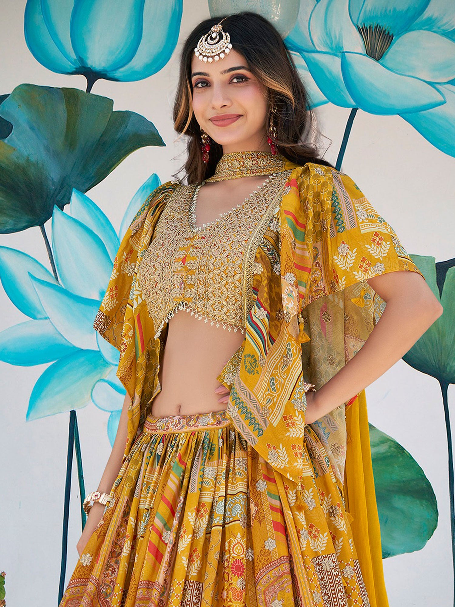 Yellow Bridesmaid Lehenga Set In Digital Print