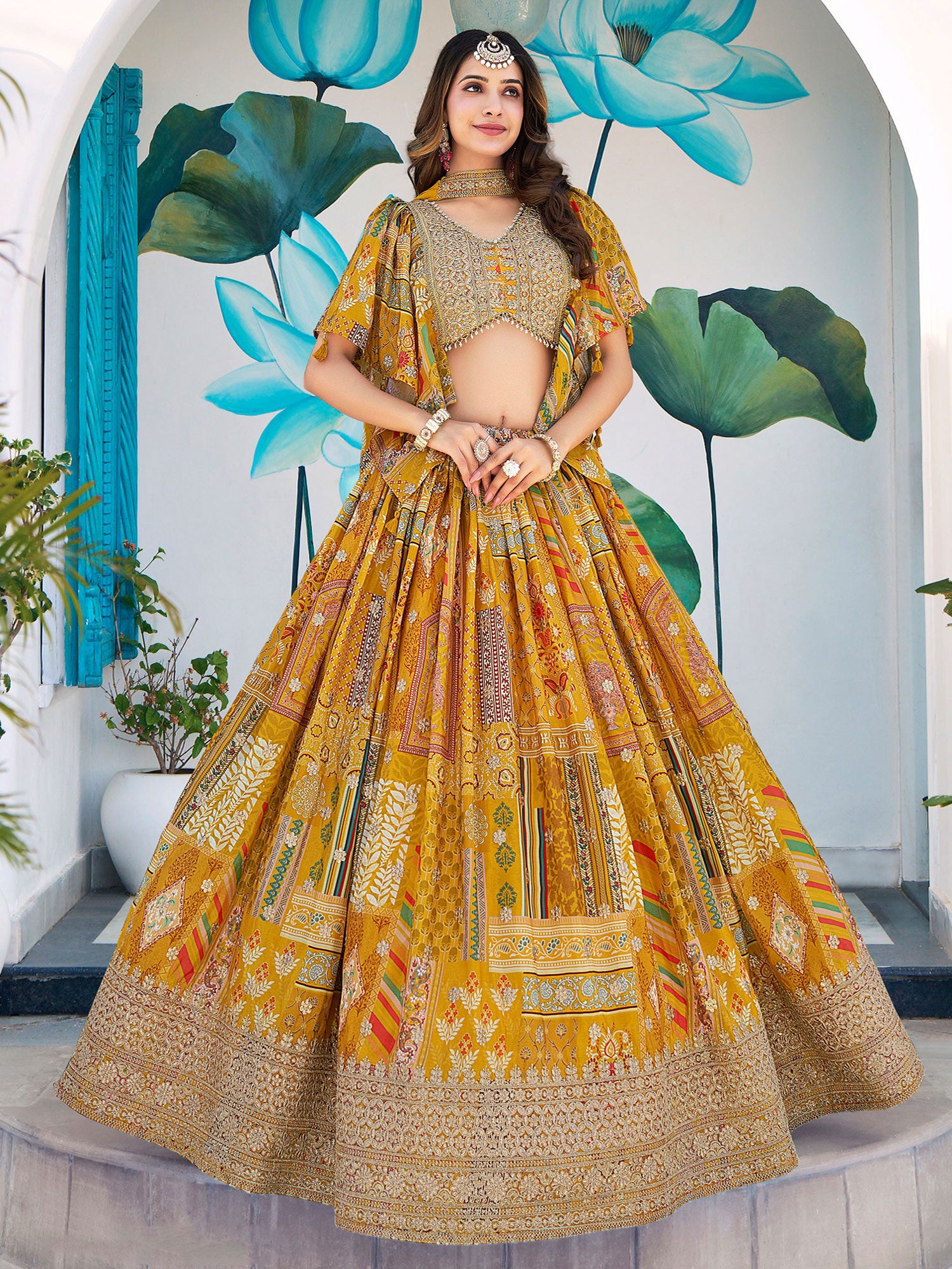 Yellow Bridesmaid Lehenga Set In Digital Print