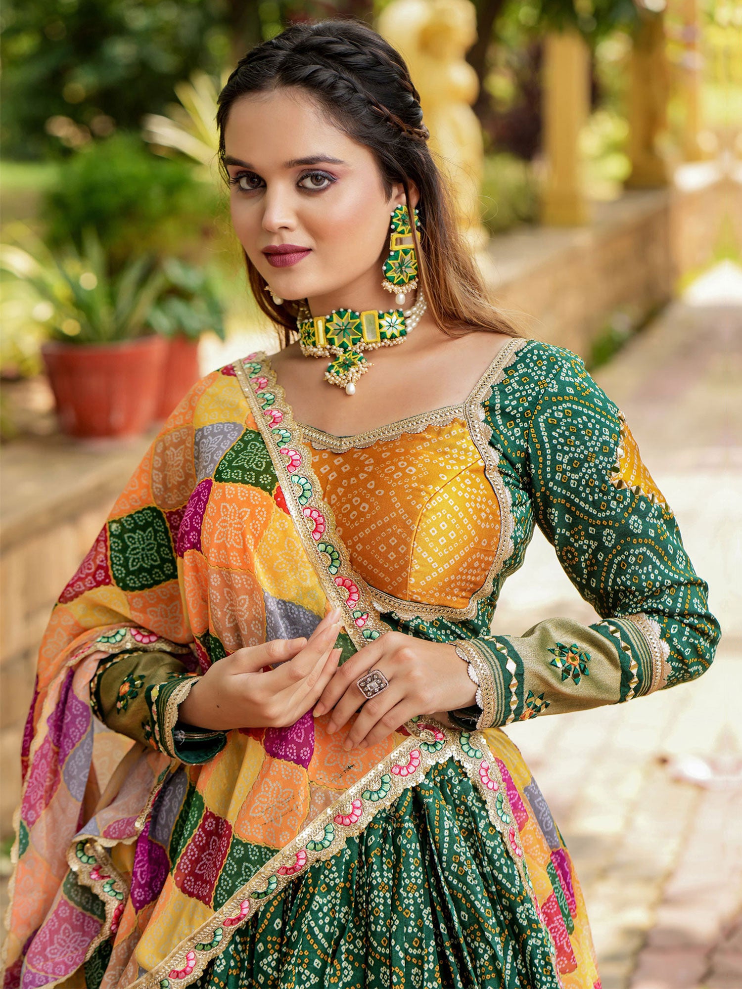Green Bandhani Printed Lehenga Choli With Dupatta