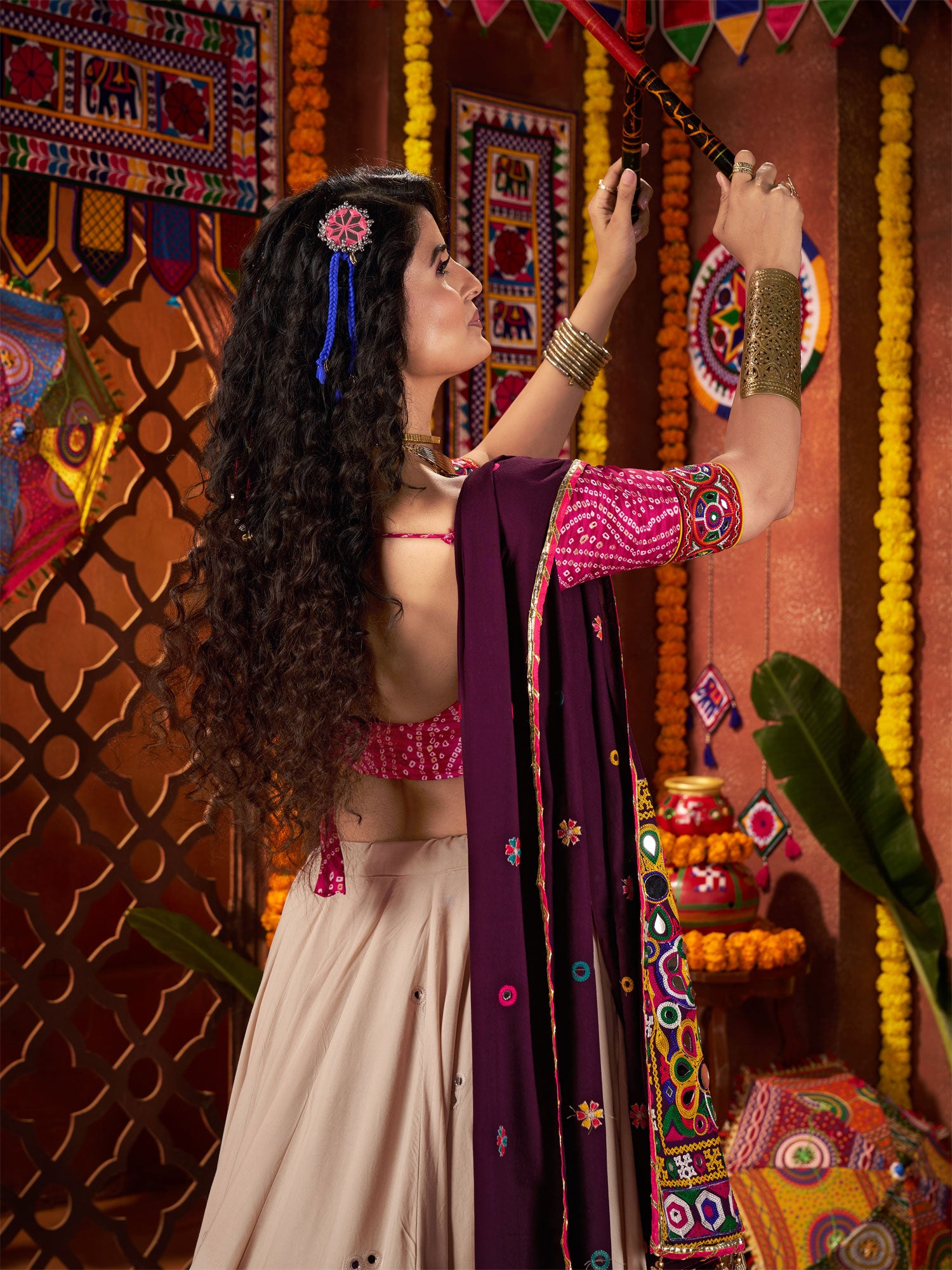 Beige Lehenga Set With Dupatta In Mirror Work
