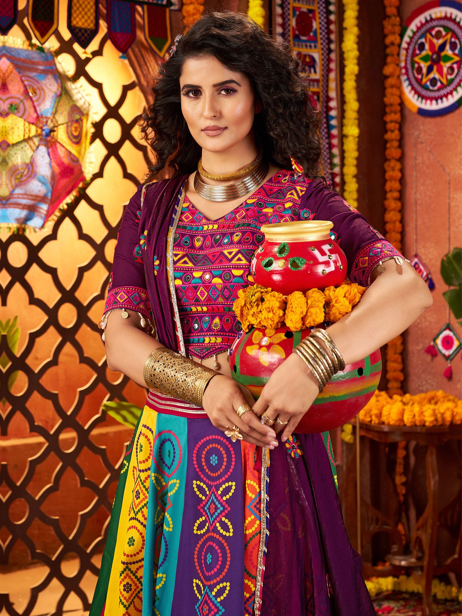 Multicolor Navaratri Lehenga Choli Set In Print