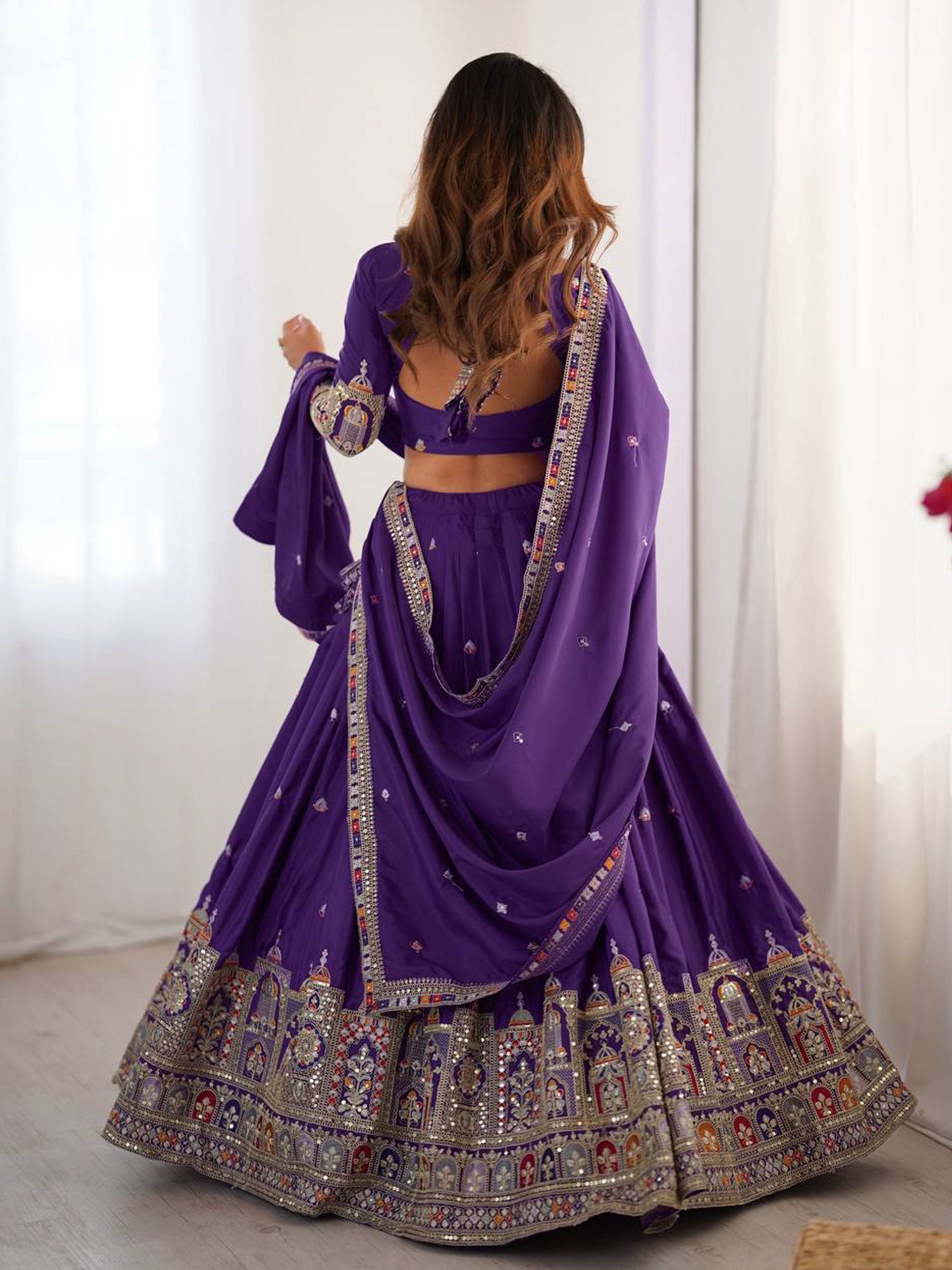 Dark Purple Festive Wear Lehenga Choli In Crepe