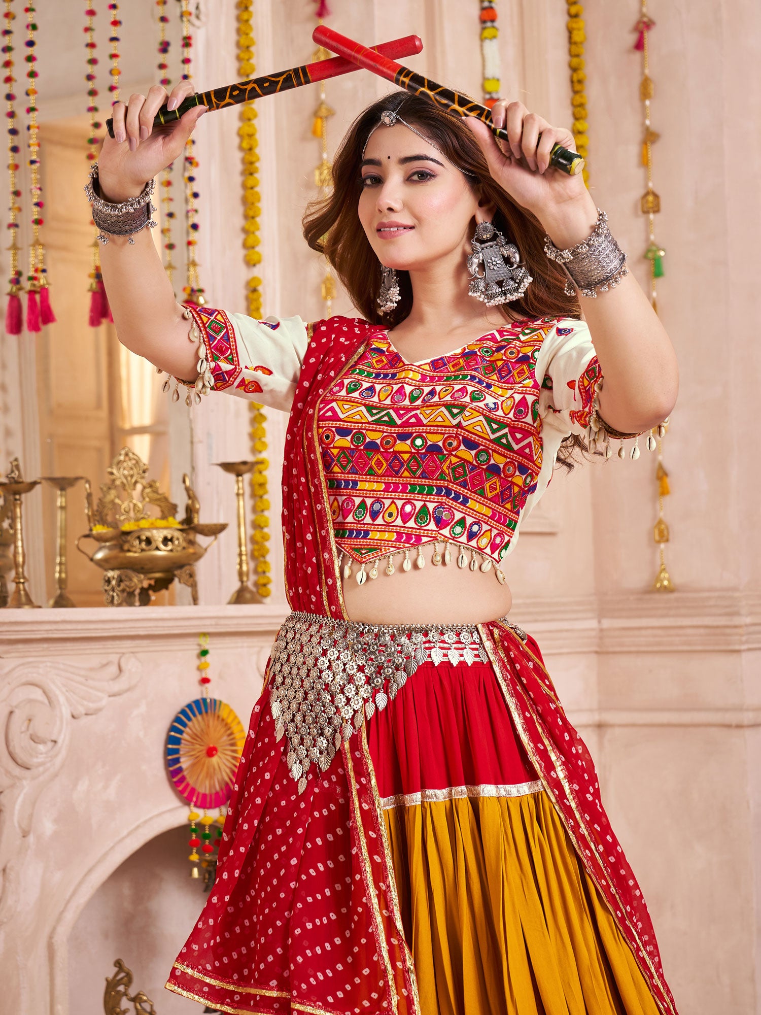 Multicolor Navratri Lehenga Set With Georgette Dupatta