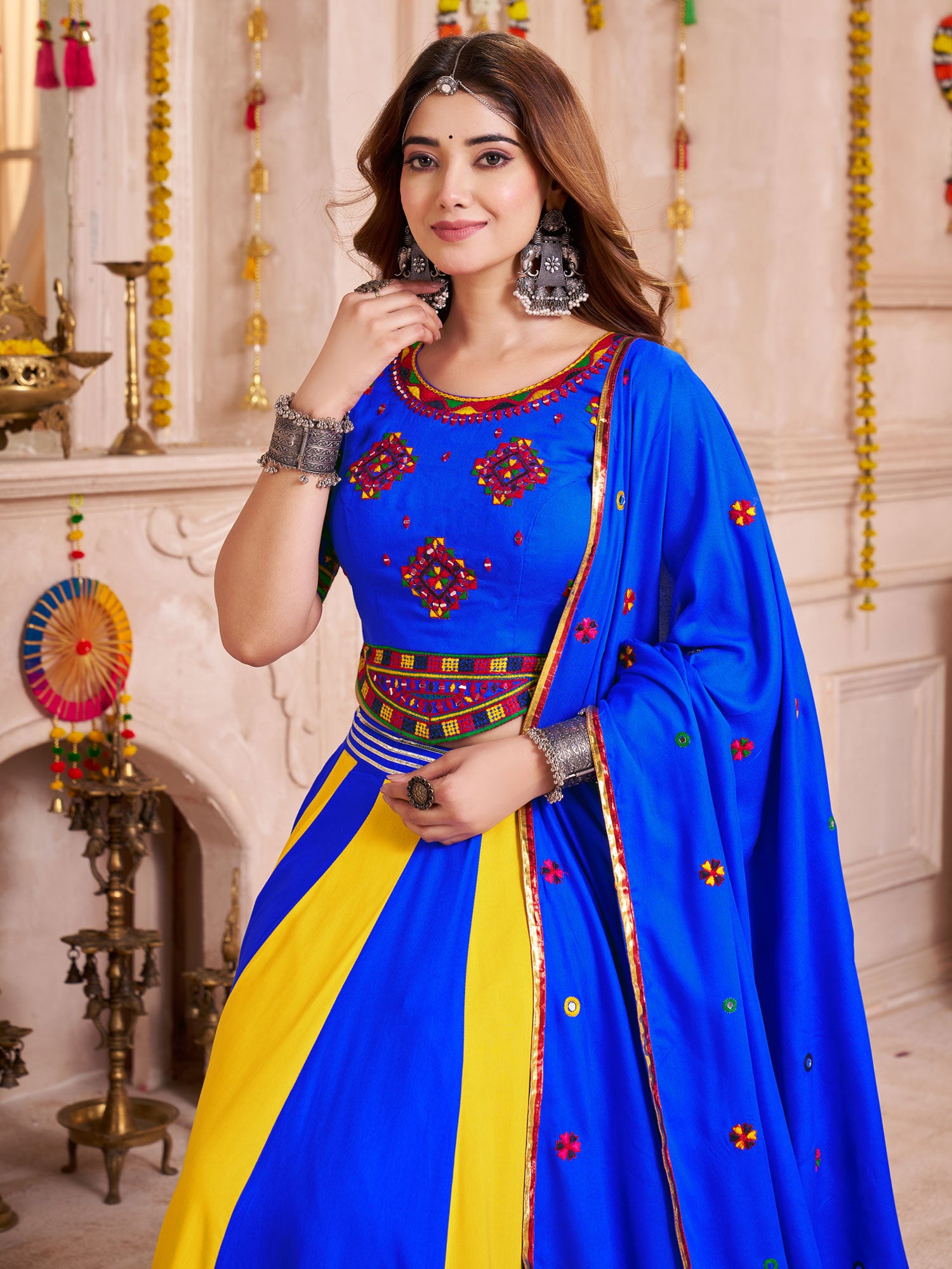 Multicolor Mirror Work Augmented Navratri Lehenga Choli