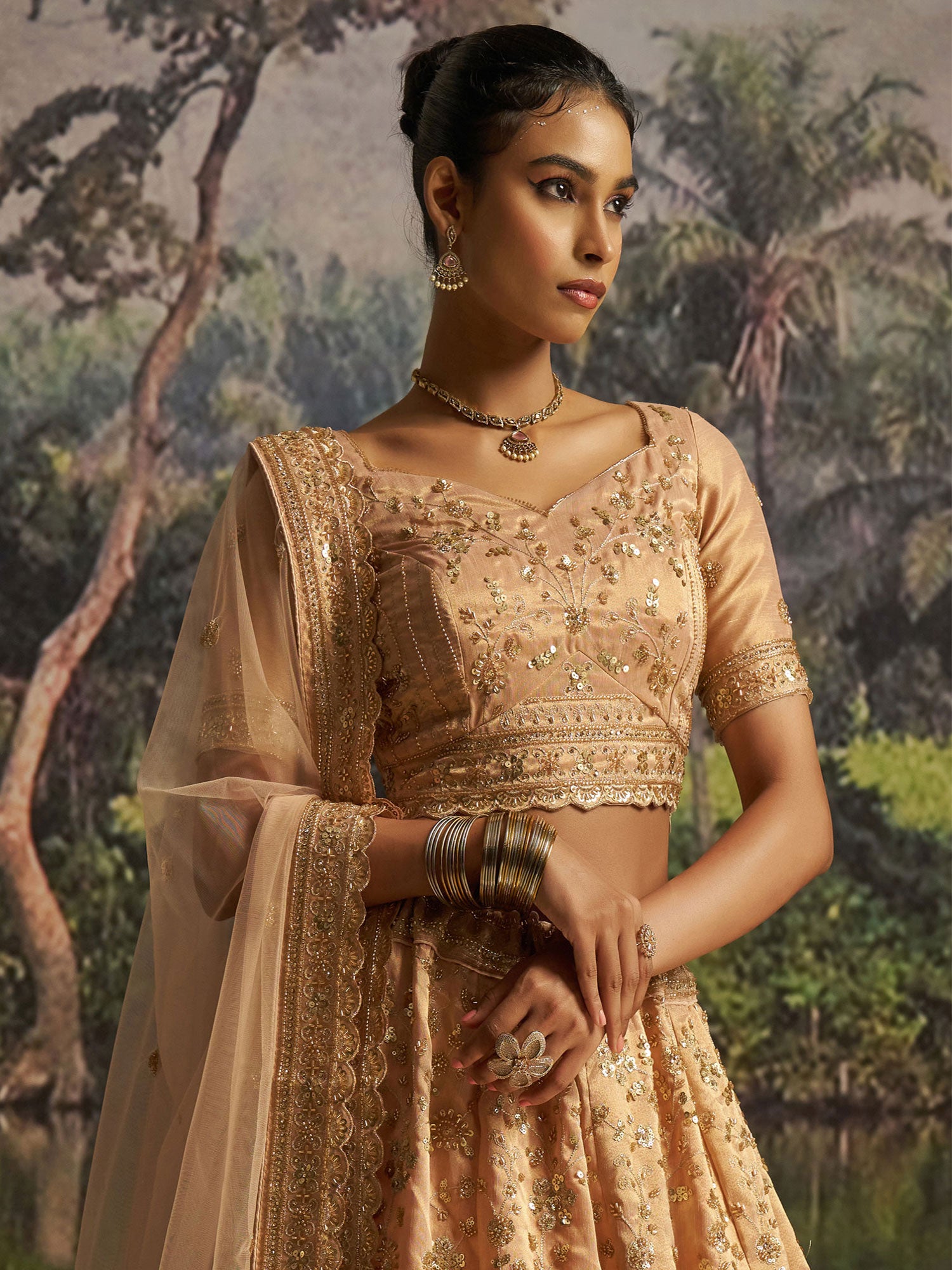 Peach Embroidered Designer Lehenga Choli In Silk