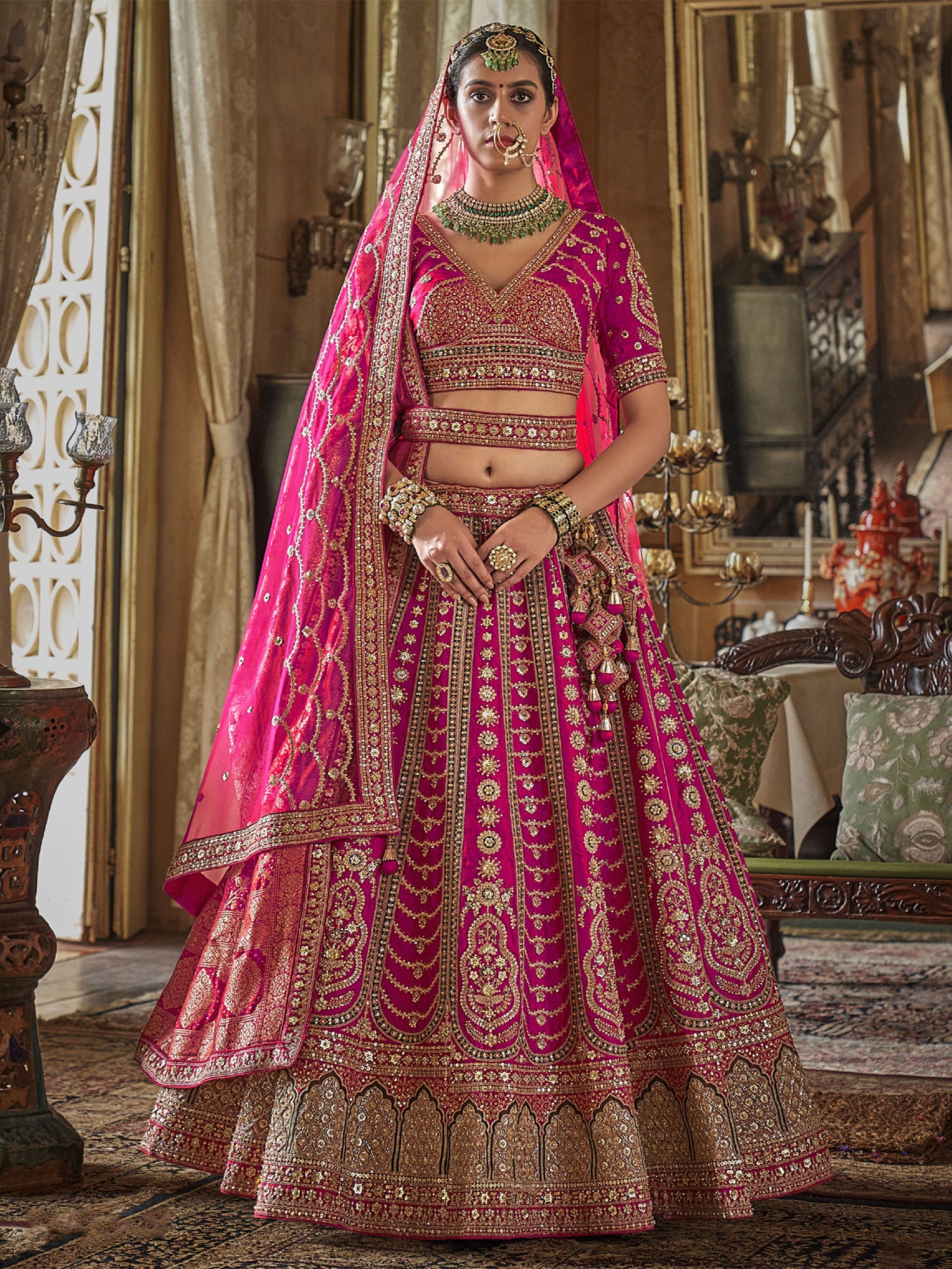 Pink Traditional Bridal Lehenga Set In Zari Embroidery