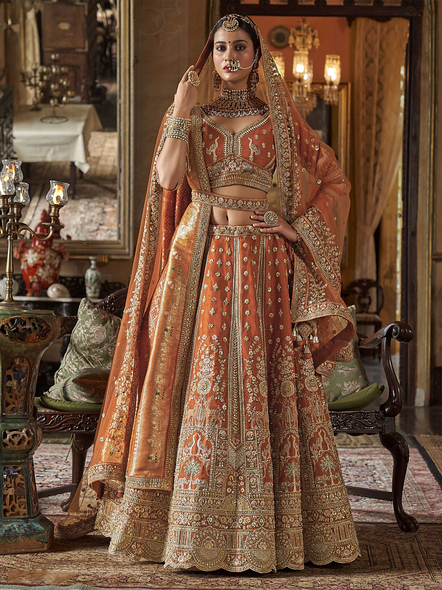 Orange Wedding Wear Traditional Lehenga Choli