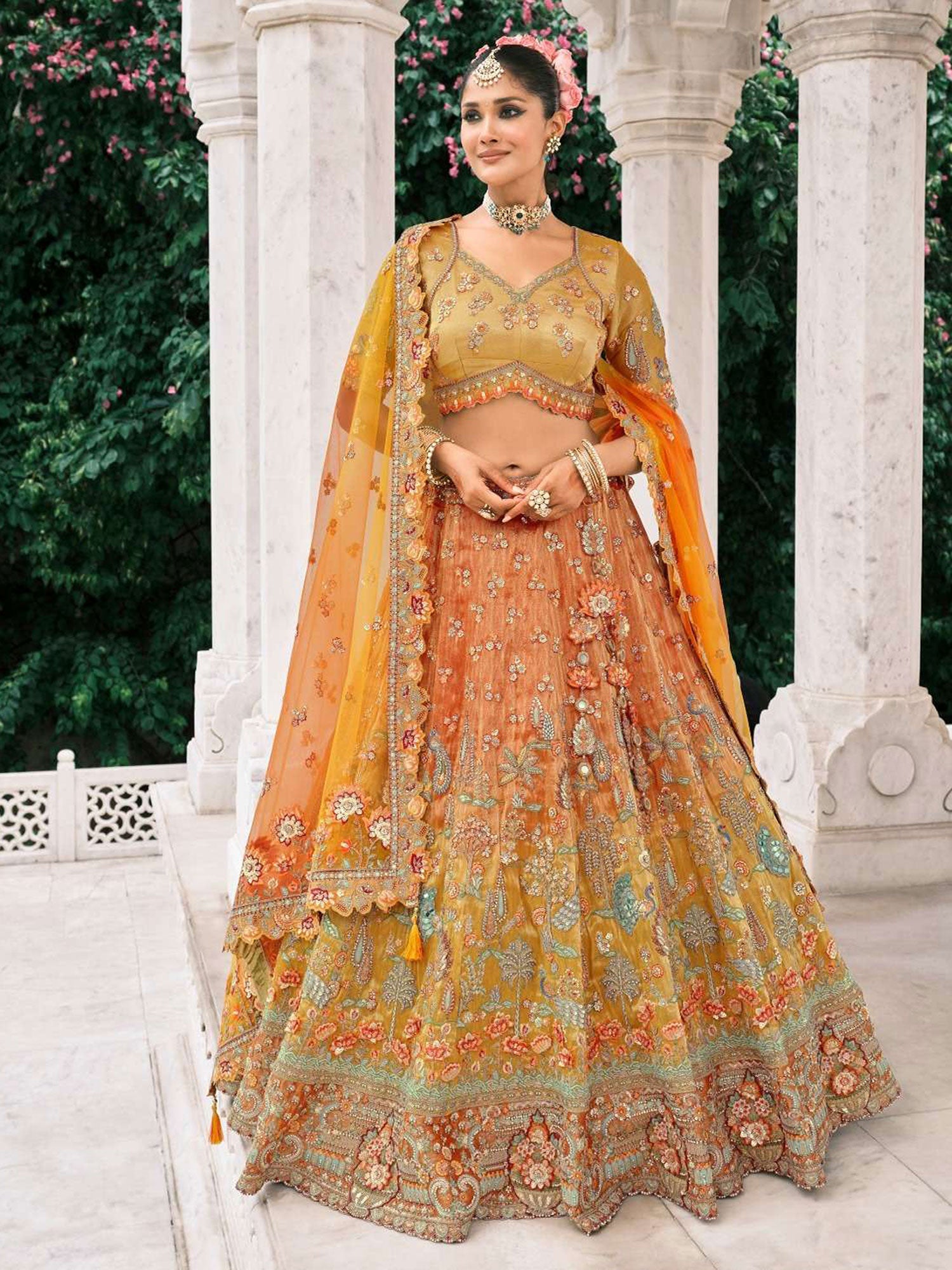 Orange And Yellow Shaded Designer Lehenga Choli