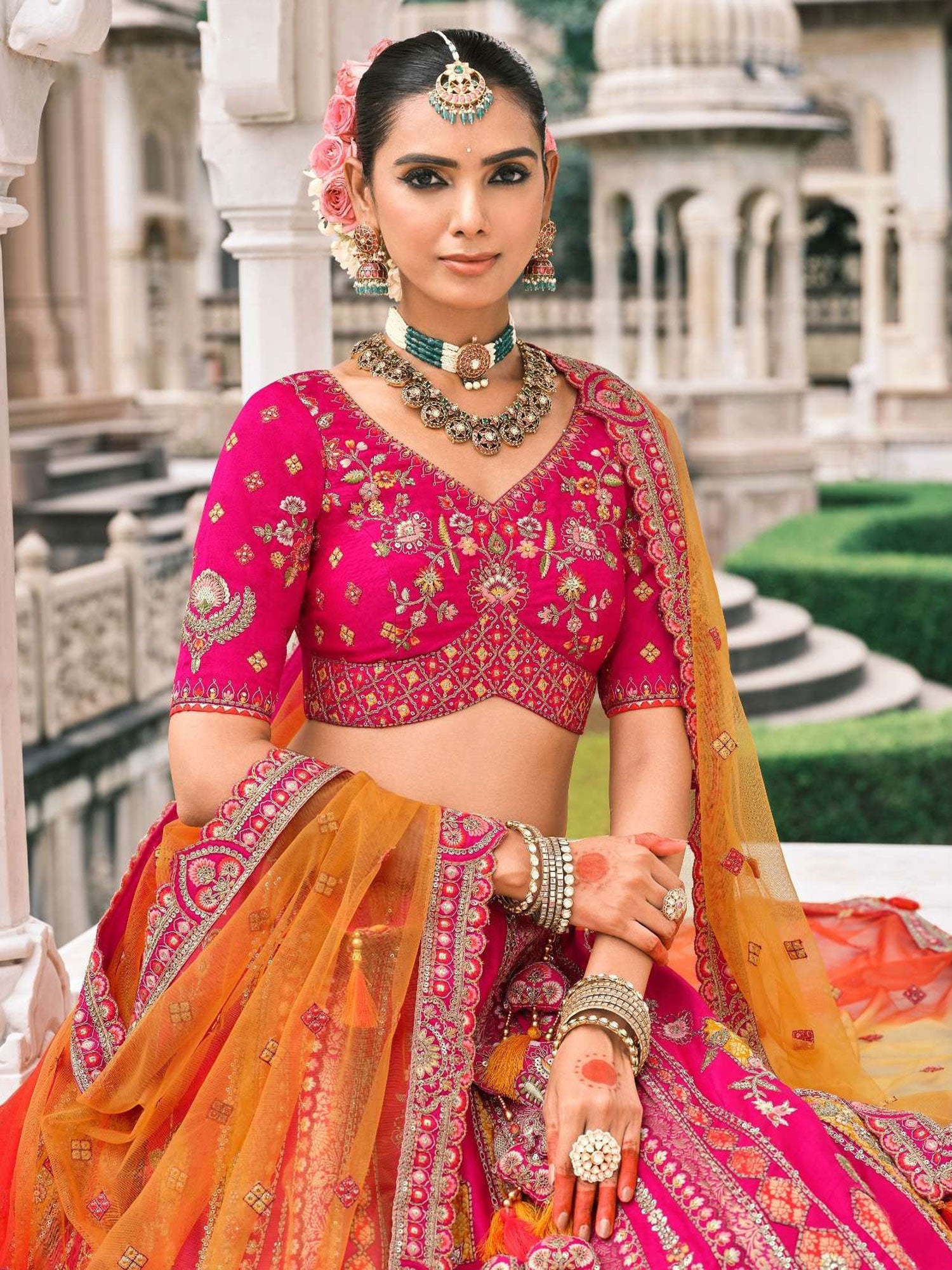 Multicolor Designer Lehenga Choli With Net Dupatta