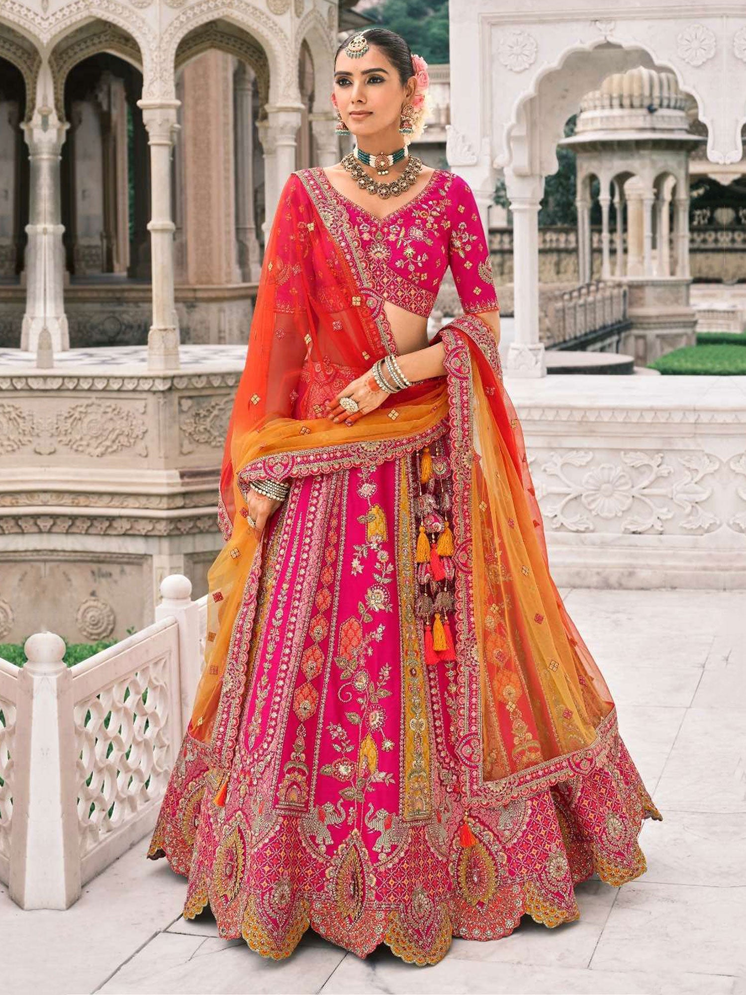 Multicolor Designer Lehenga Choli With Net Dupatta