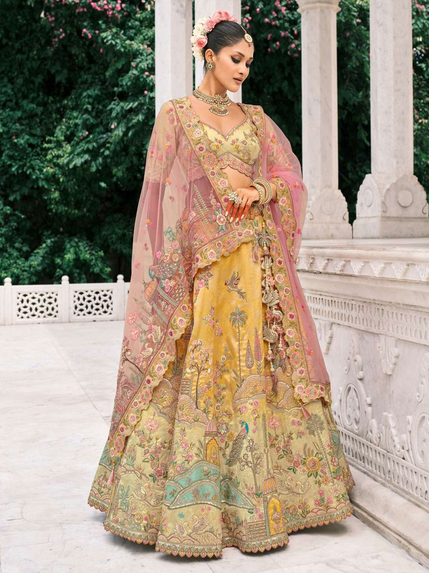 Yellow And Beige Traditional Lehenga Choli With Dupatta
