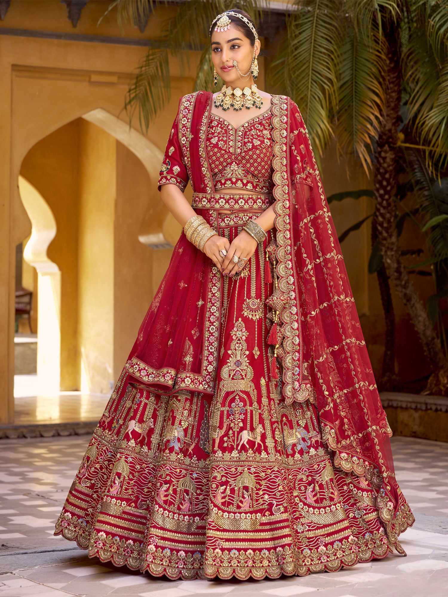 Red Traditional Bridal Lehenga Choli In Heavy Embroidery