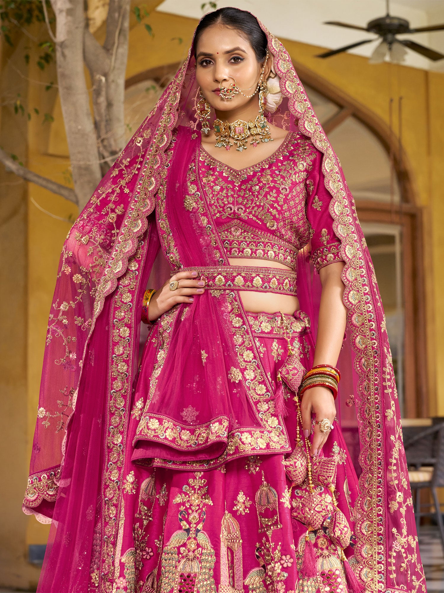 Pink Designer Lehenga Choli With Two Dupatta In Net