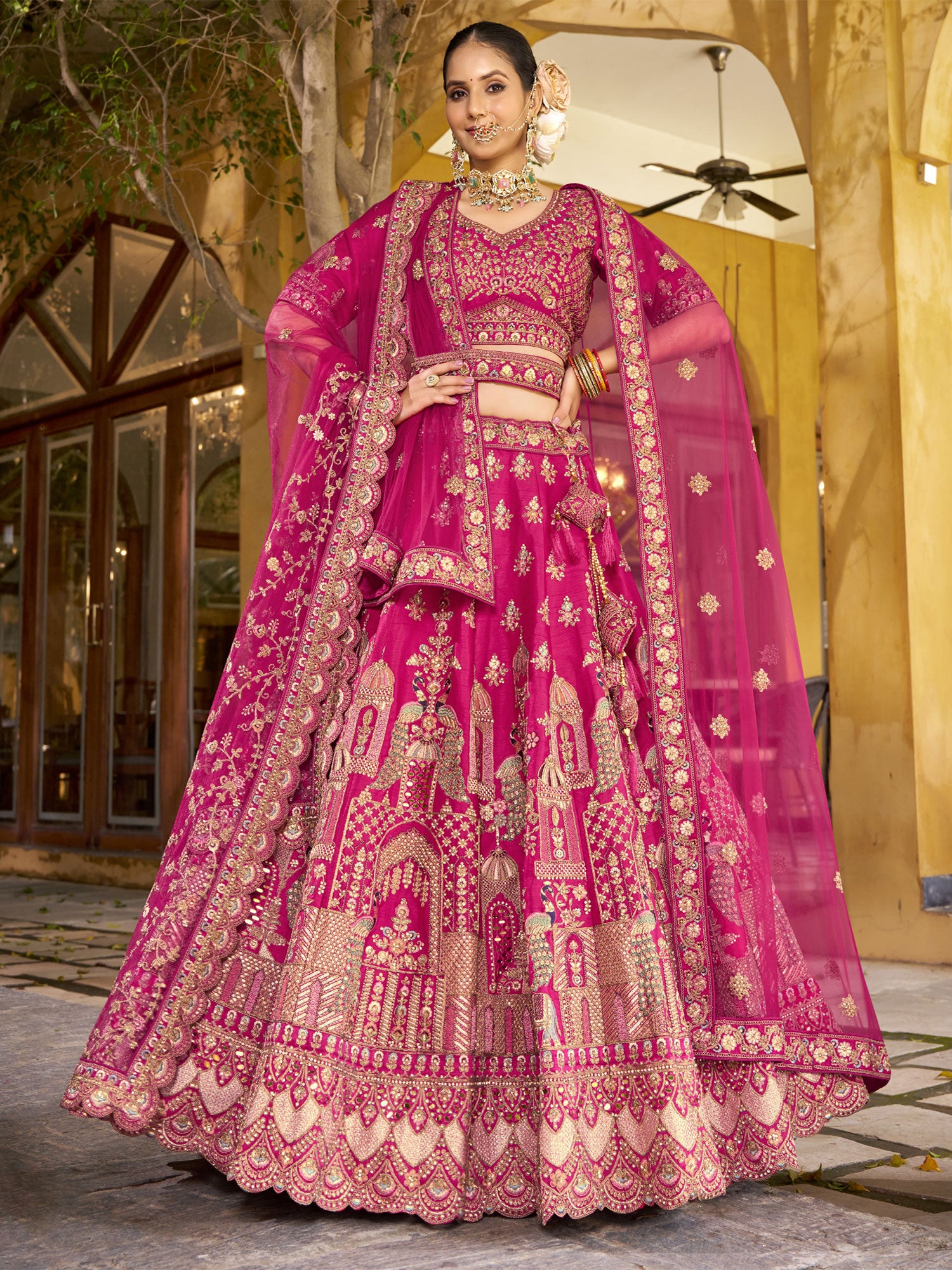 Pink Designer Lehenga Choli With Two Dupatta In Net