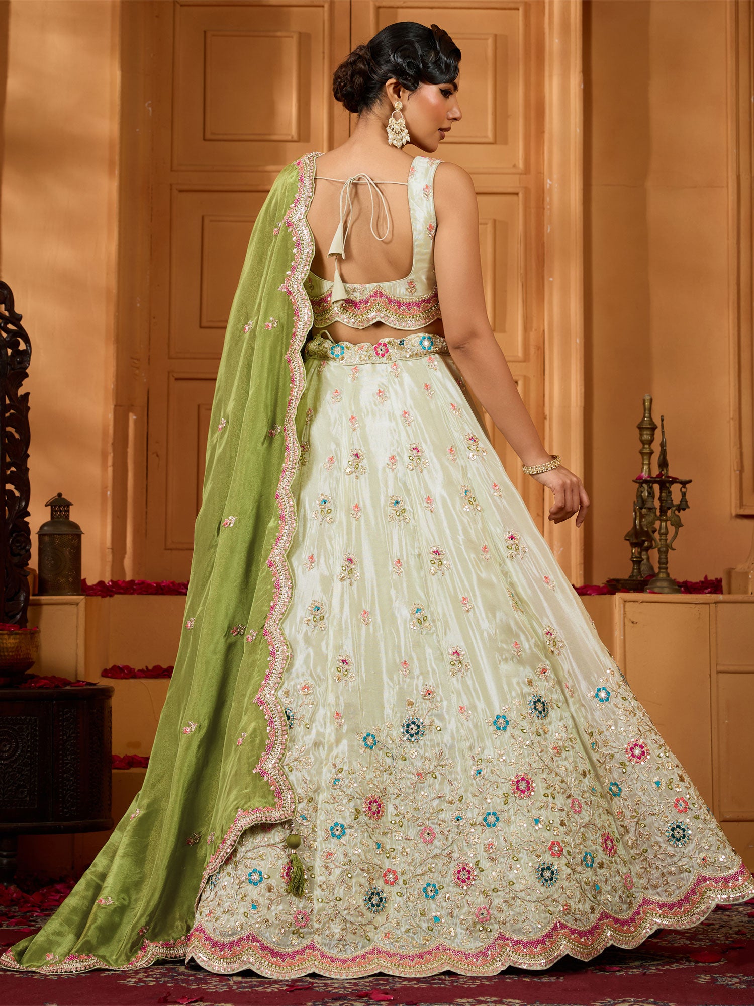 Pista Green Embroidered Wedding Lehenga Choli