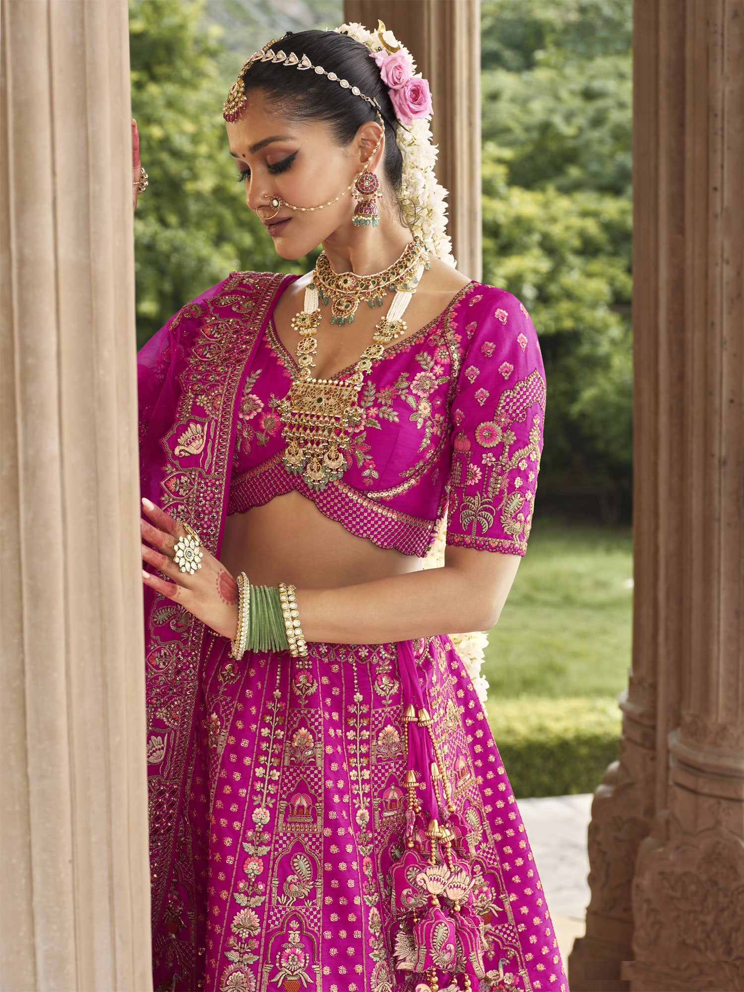 Pink Traditional Wear Lehenga Set With Dupatta In Net