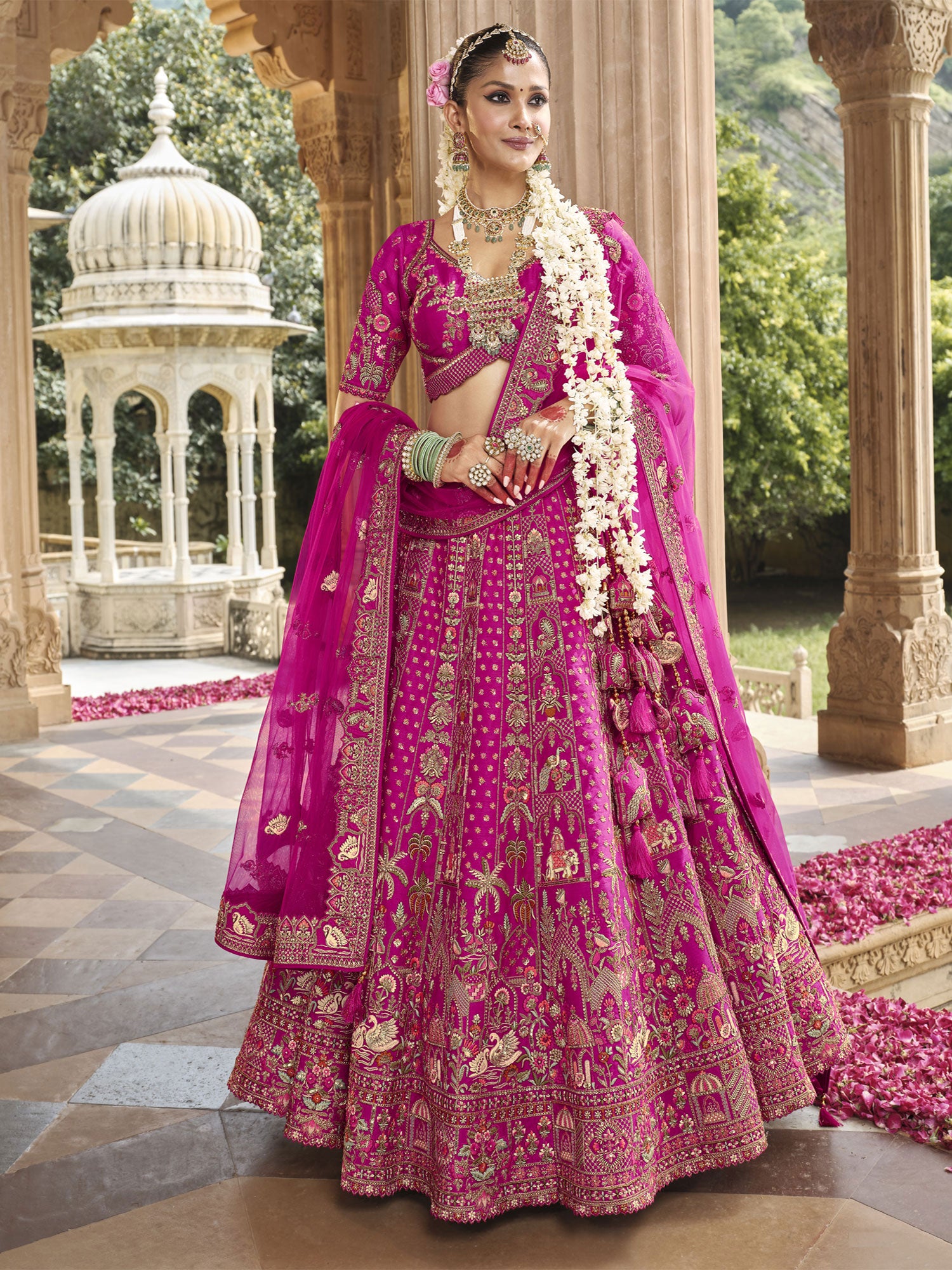 Pink Traditional Wear Lehenga Set With Dupatta In Net