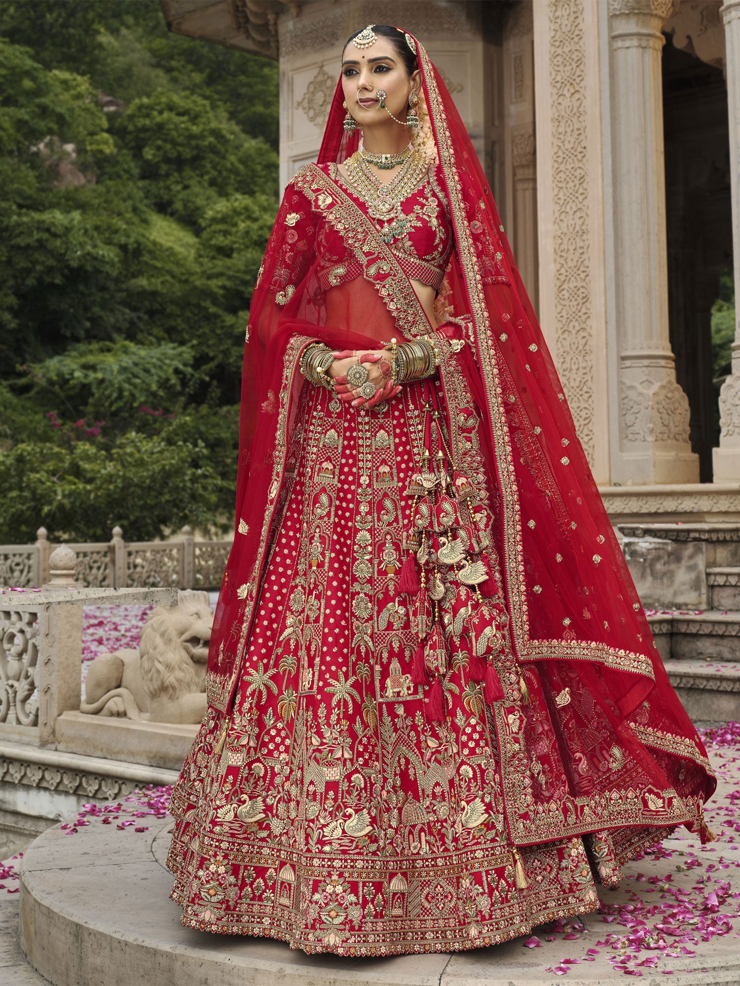Red Traditional Bridal Lehenga Choli With Two Dupatta