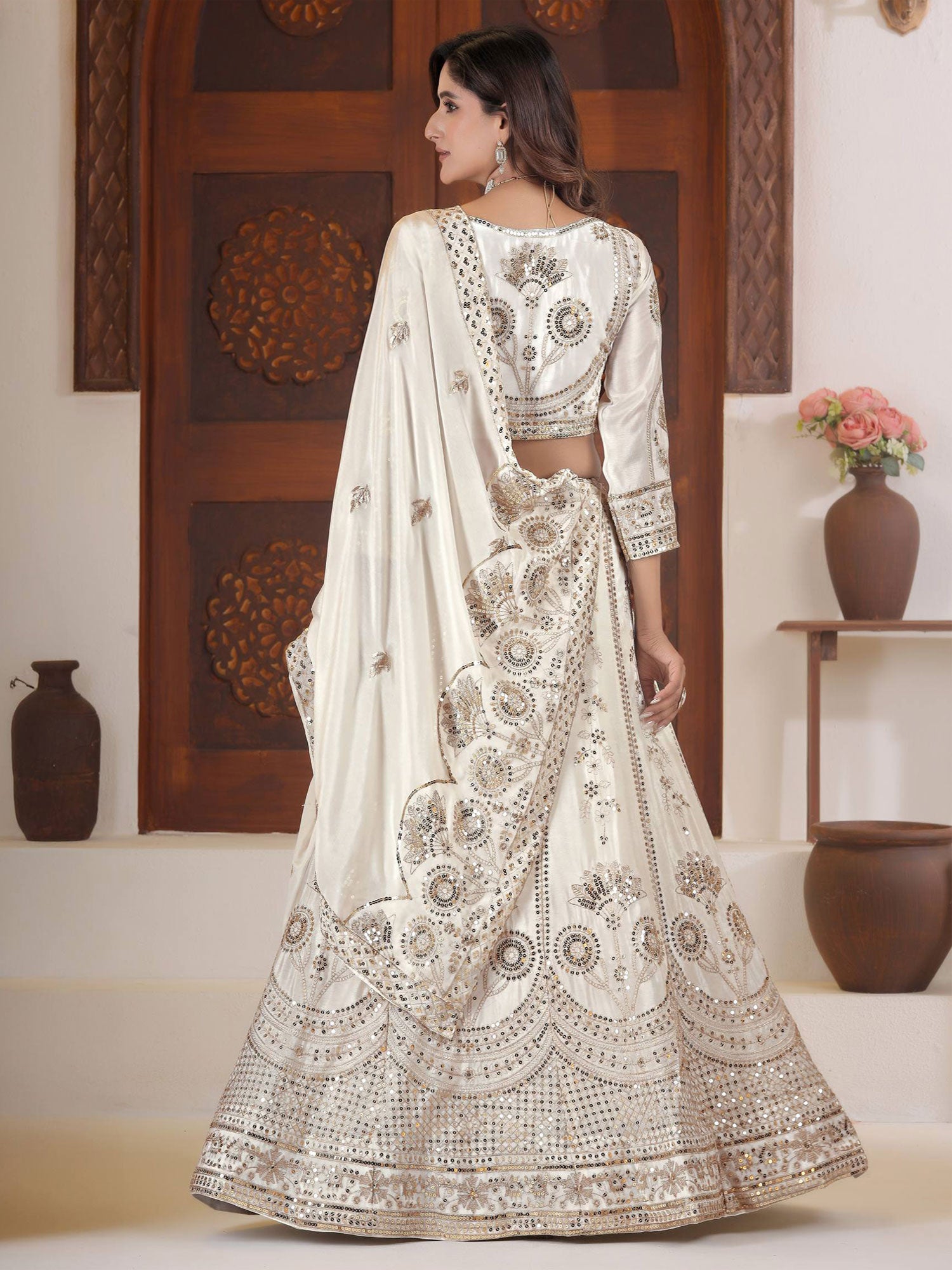White Floral Embroidered Party Lehenga Set
