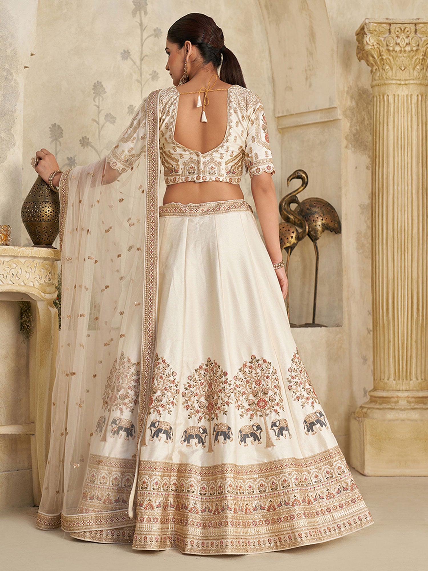 White Bridesmaid Lehenga Set In Heavy Embroidery
