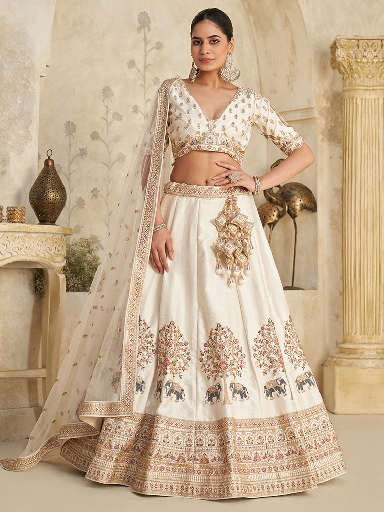 White Bridesmaid Lehenga Set In Heavy Embroidery