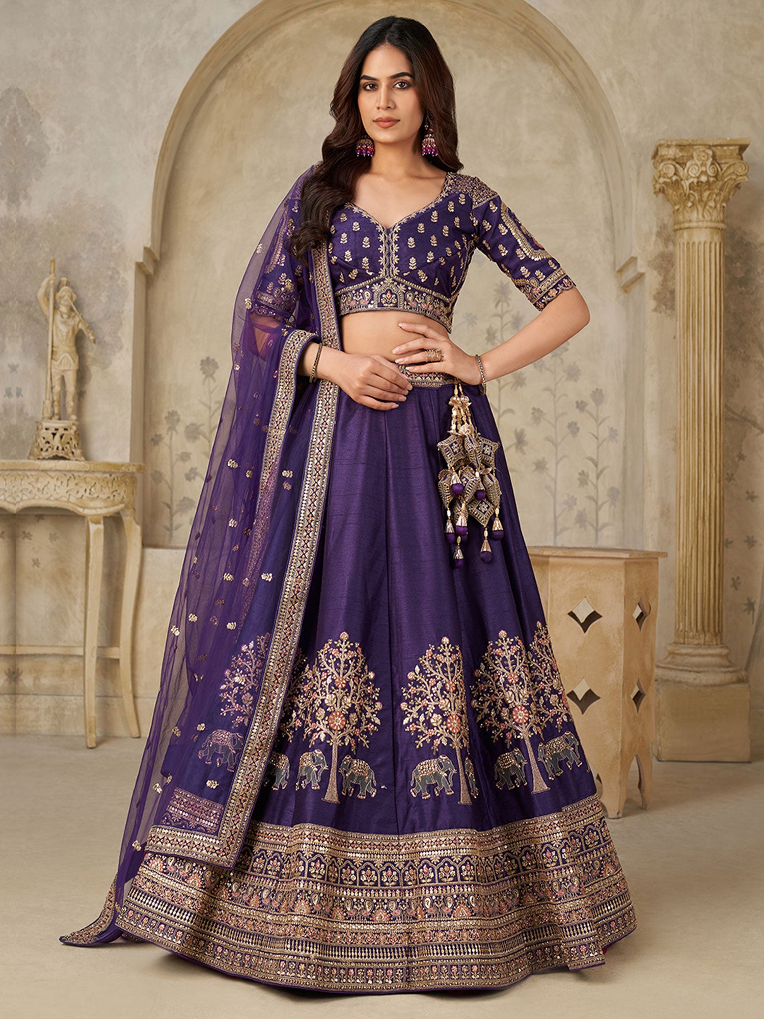 Purple Traditional Wear Silk Lehenga Choli
