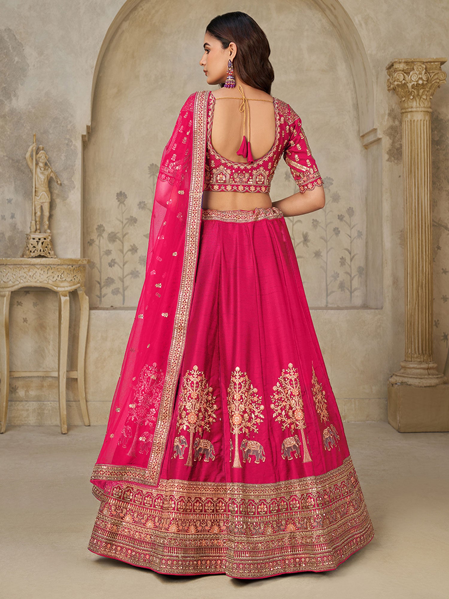 Pink Zari Work Embroidered Lehenga Set With Dupatta