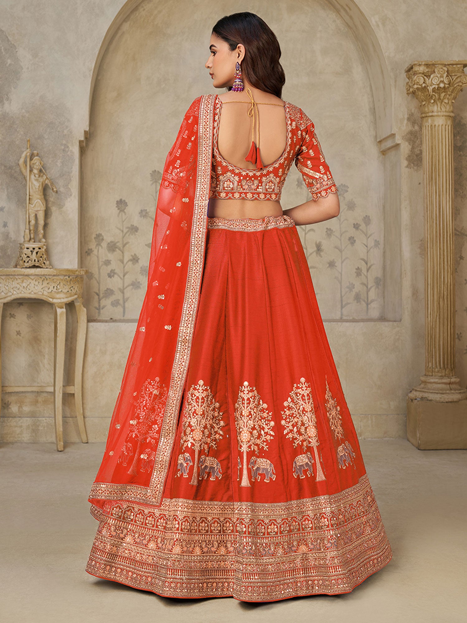 Orange Wedding Silk Lehenga Choli In Zari Work