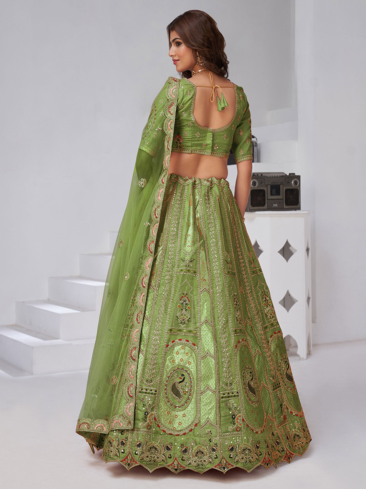 Green Stone Embellished Traditional Lehenga Set