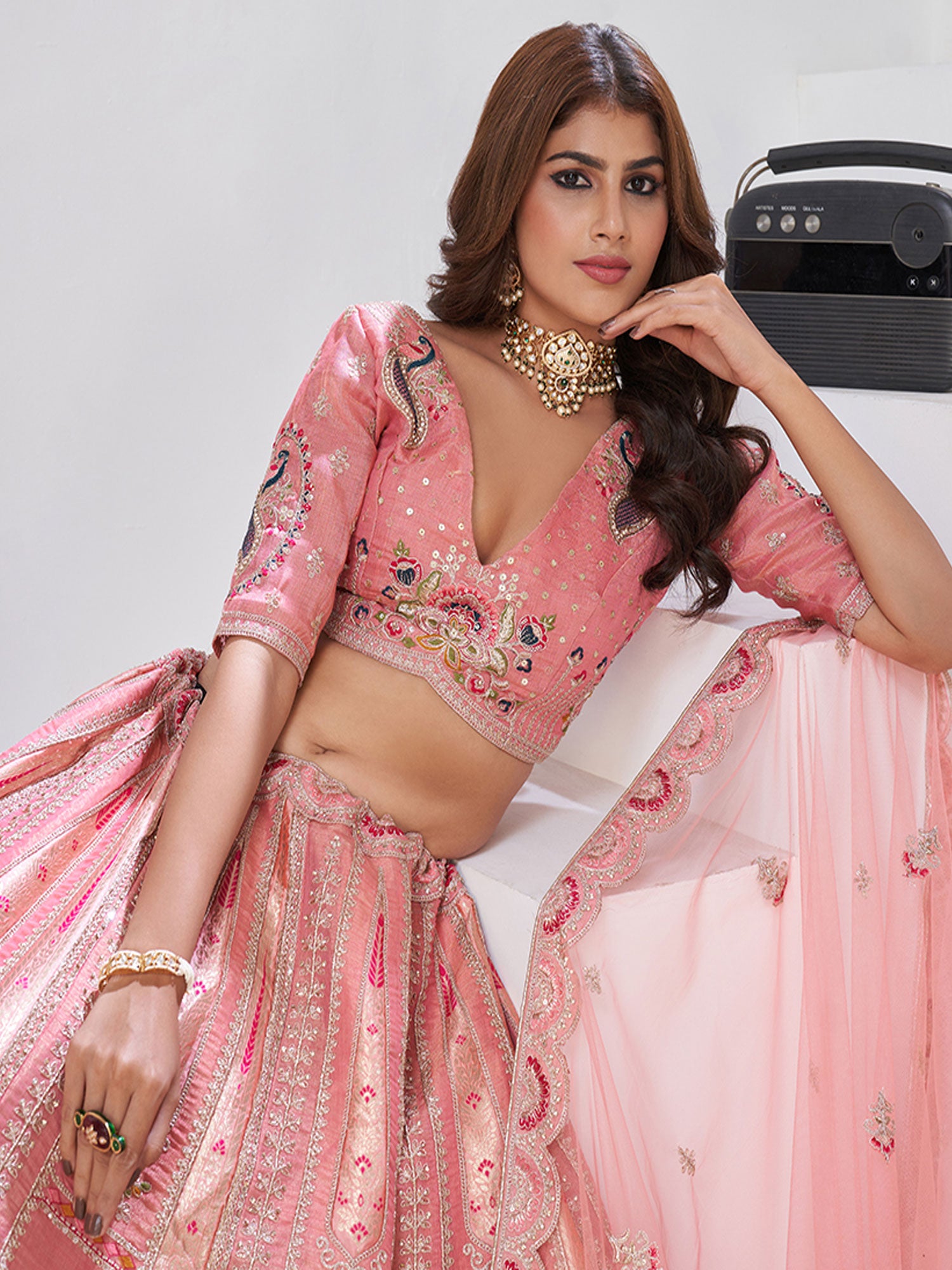 Pink Zari Woven Work Bridesmaid Lehenga Choli