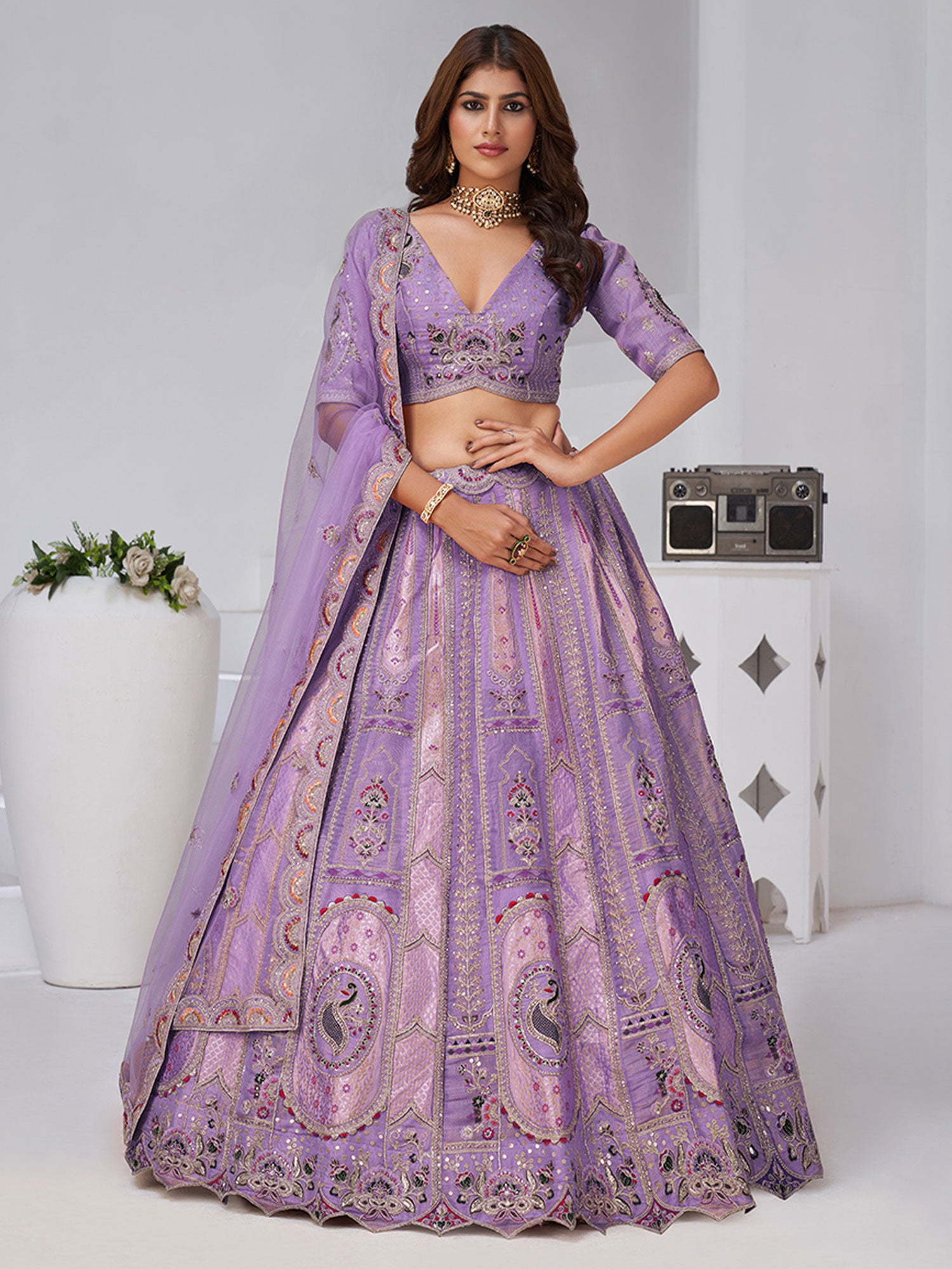 Purple Banarasi Silk Wedding Lehenga Choli