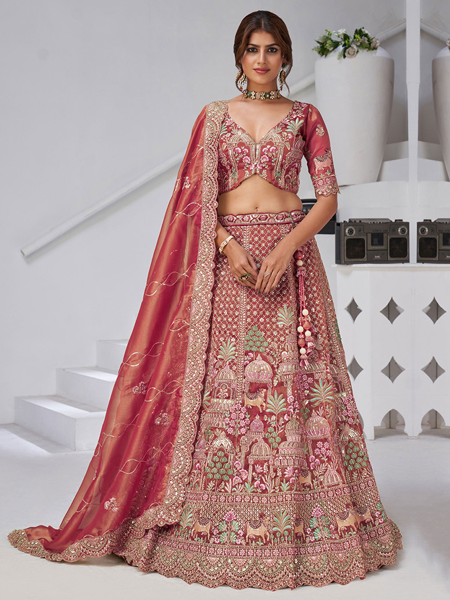 Pink Traditional Lehenga Choli In Thread Work