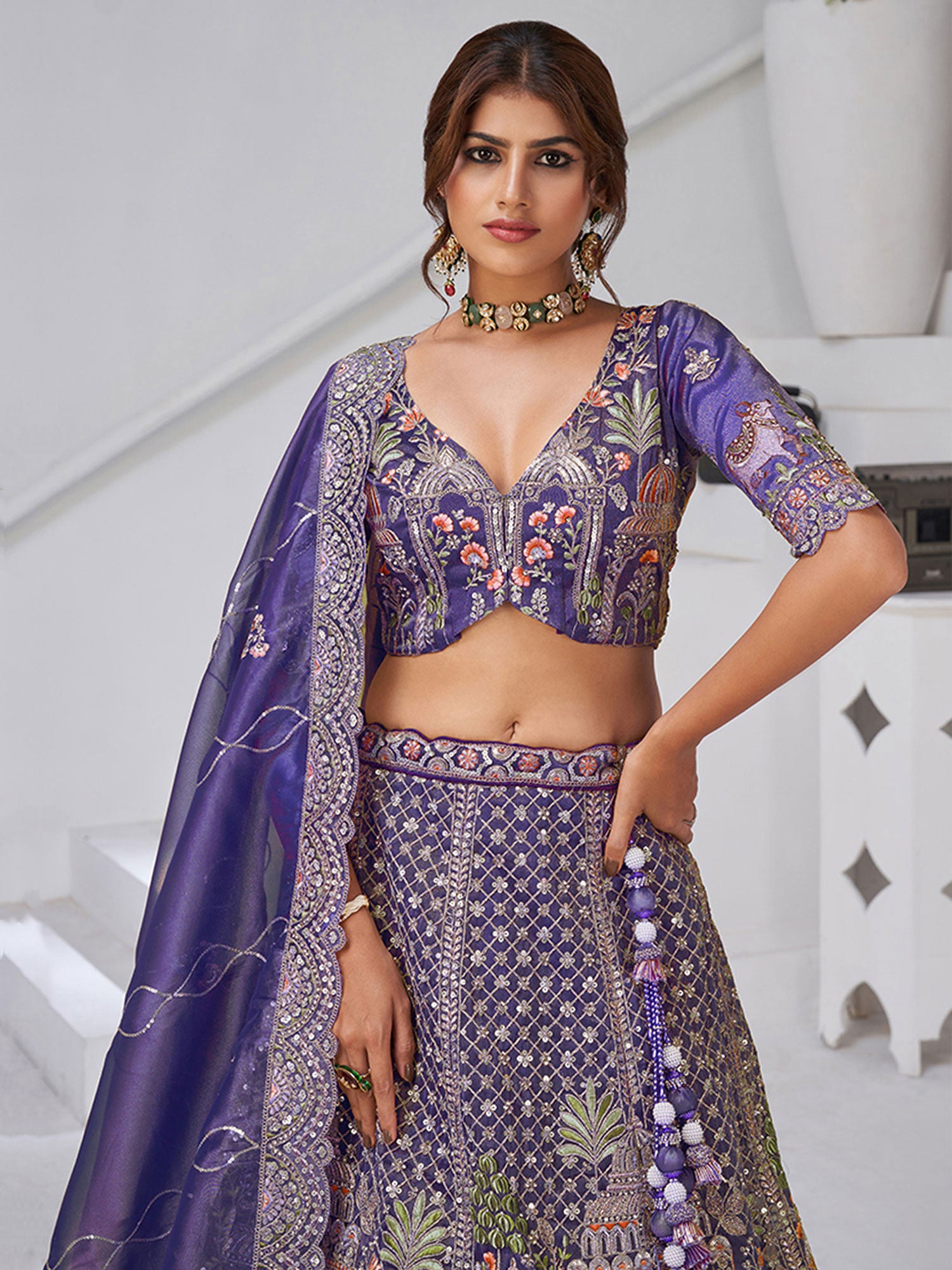 Purple Wedding Wear Lehenga Choli Set In Silk