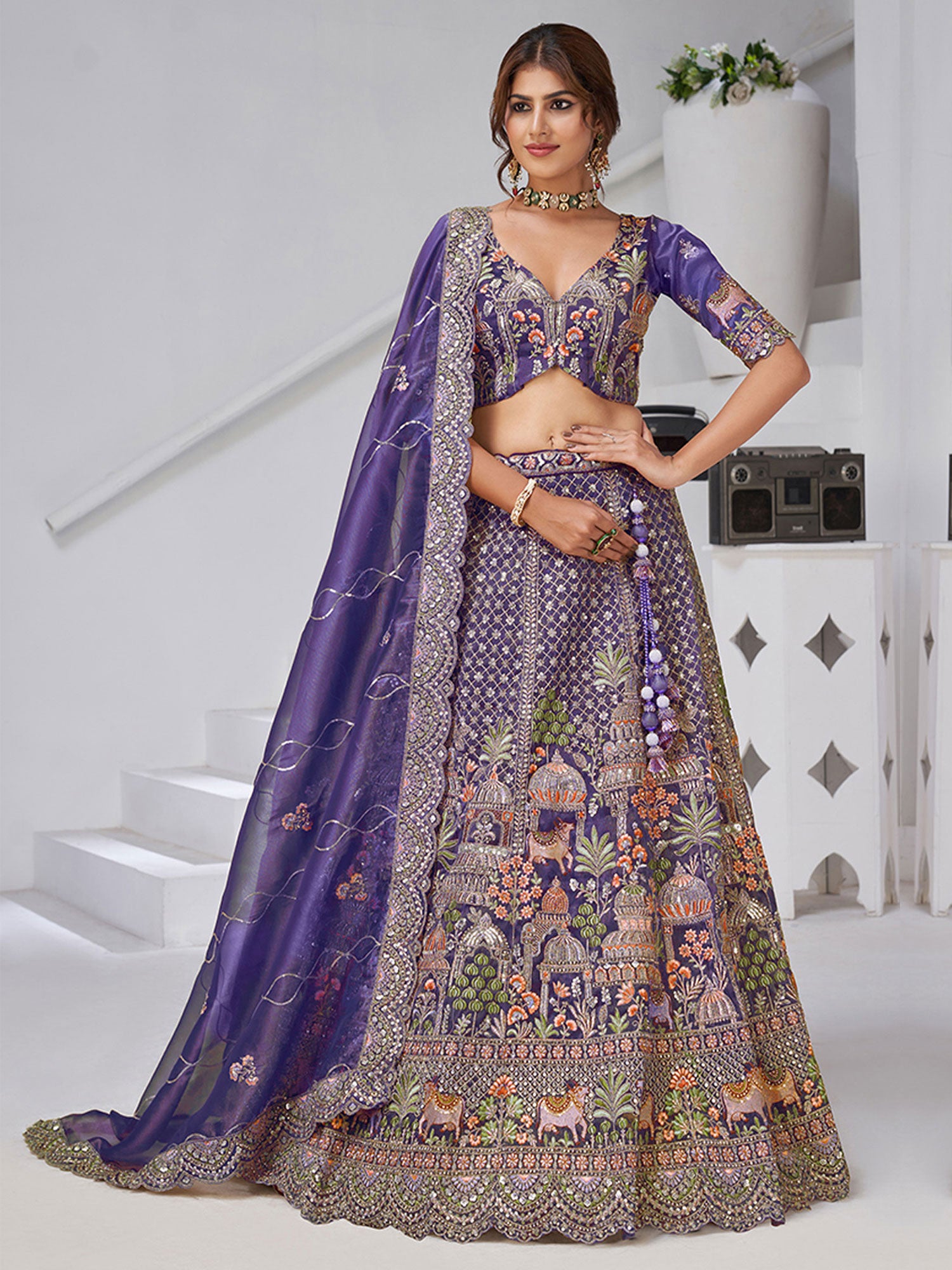 Purple Wedding Wear Lehenga Choli Set In Silk